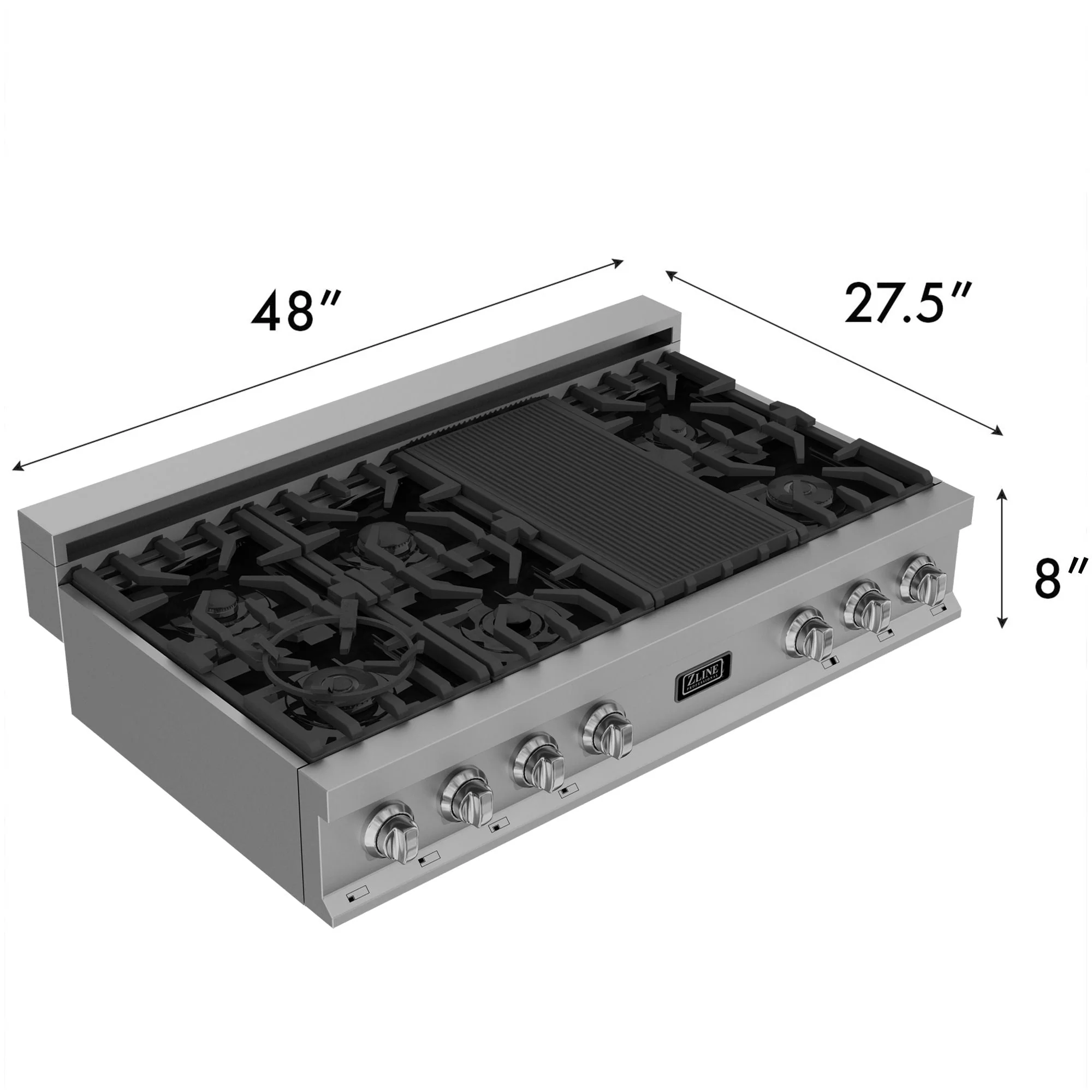 ZLINE 2-Piece Appliance Package - 48-Inch Rangetop and Convertible Range Hood in Satin Stainless Steel (2KP-RTSRH48) - Image 14