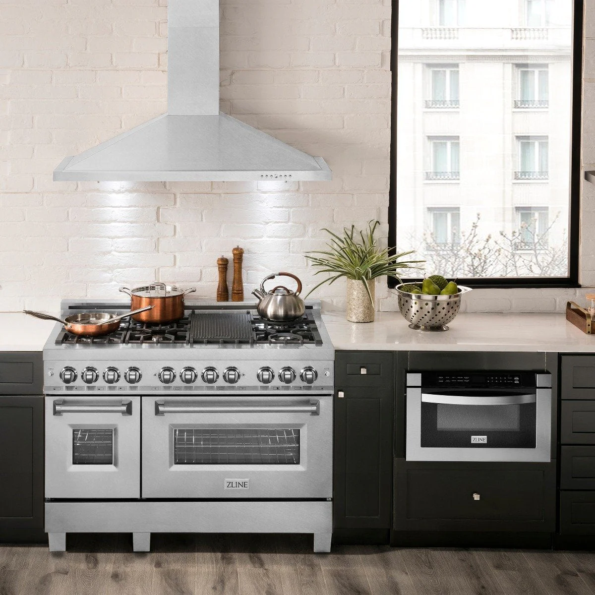 ZLINE 2-Piece Appliance Package - 48-Inch Rangetop and Convertible Range Hood in Satin Stainless Steel (2KP-RTSRH48) - Image 16