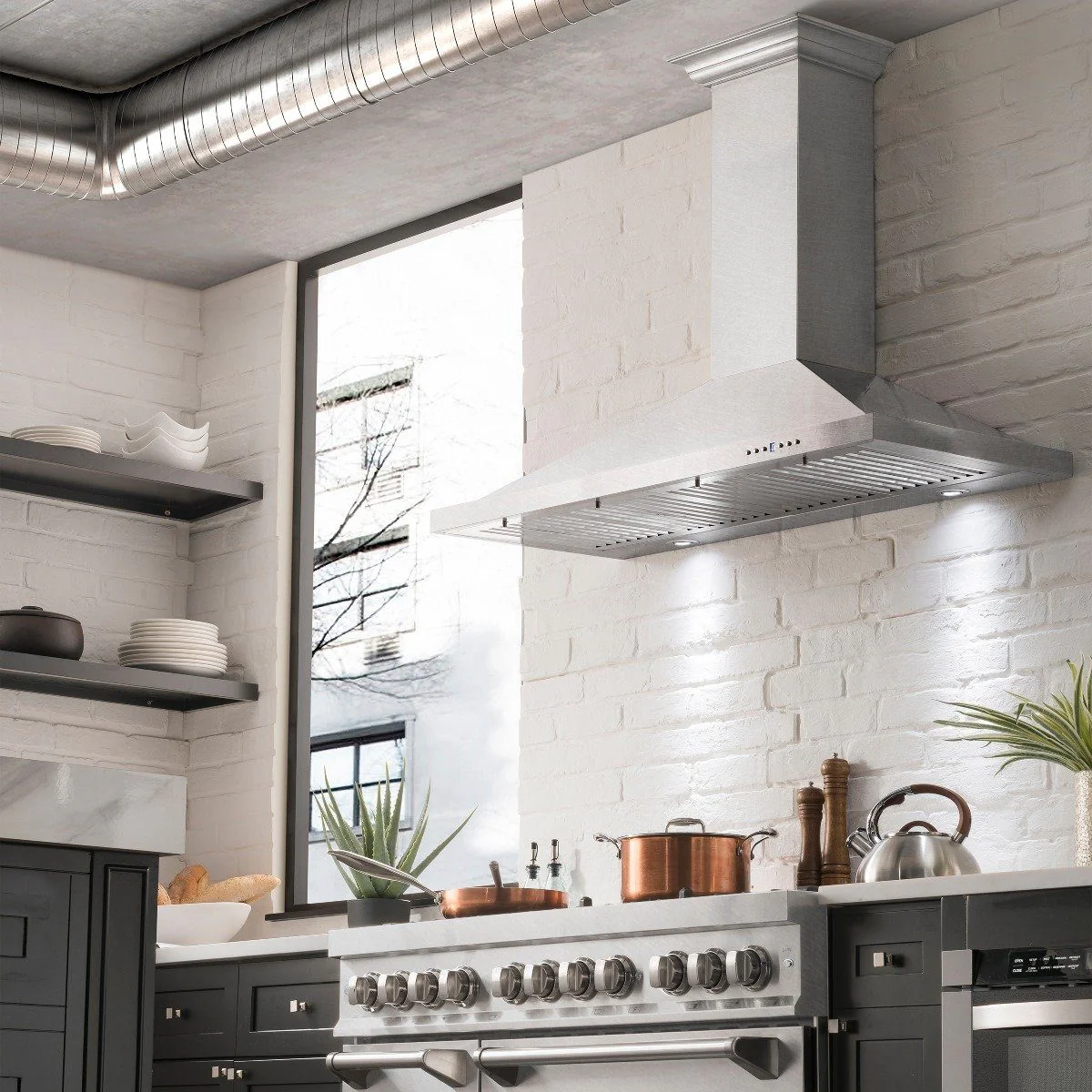 ZLINE 2-Piece Appliance Package - 48-Inch Rangetop and Convertible Range Hood in Satin Stainless Steel (2KP-RTSRH48) - Image 17