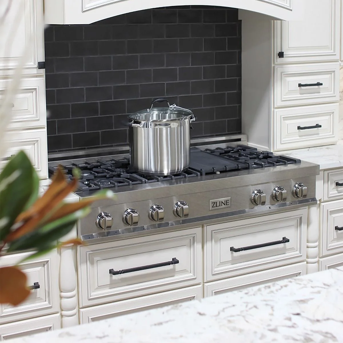 ZLINE 2-Piece Appliance Package - 48-Inch Rangetop and Convertible Range Hood in Satin Stainless Steel (2KP-RTSRH48) - Image 3