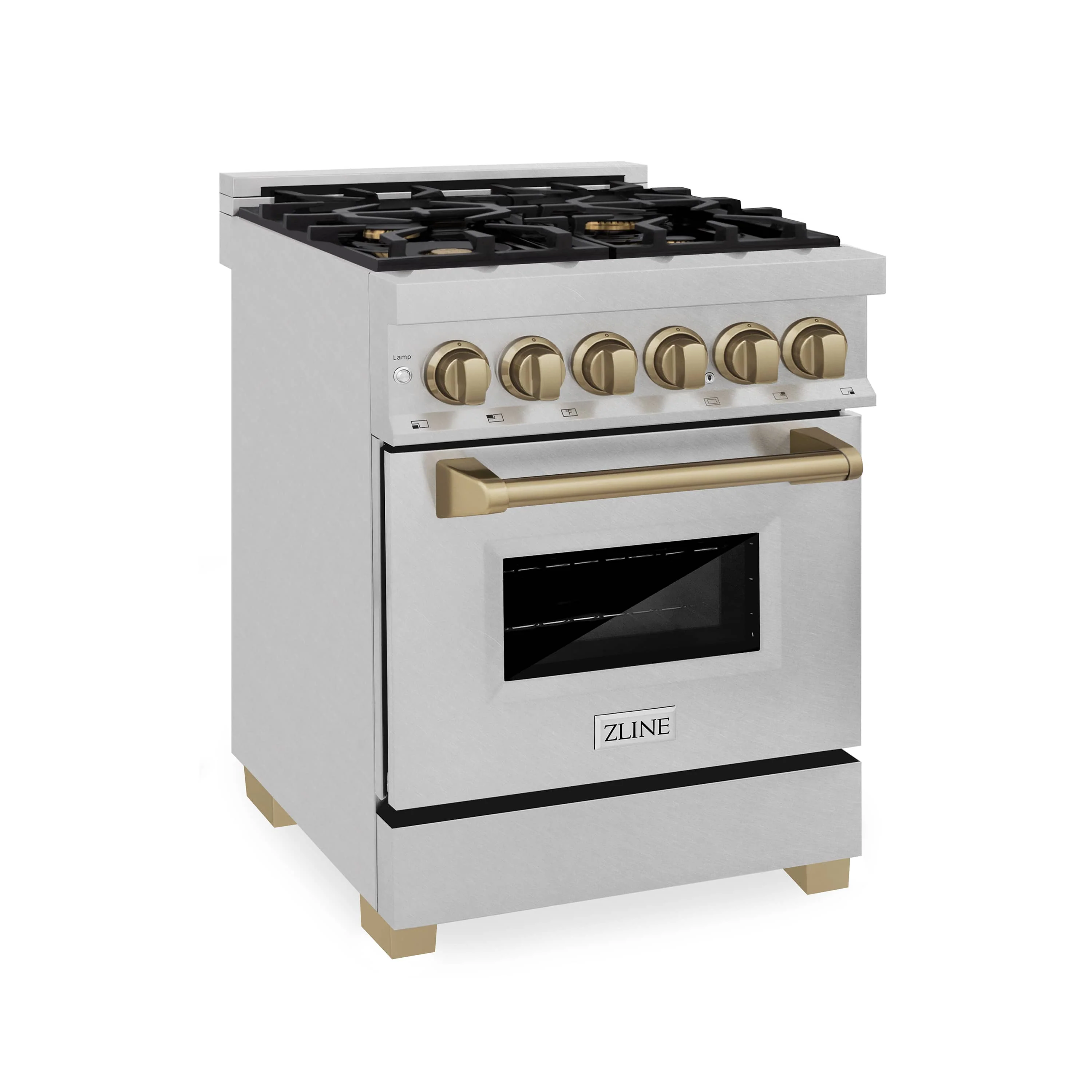 ZLINE Legacy Series Autograph Edition 24-inch Dual Fuel Range with Gas Stove and 2.8 Cu. Ft. Electric Oven in Fingerprint Resistant Satin Stainless Steel with Champagne Bronze Accents (RASZ-SN-24-CB) - Image 4