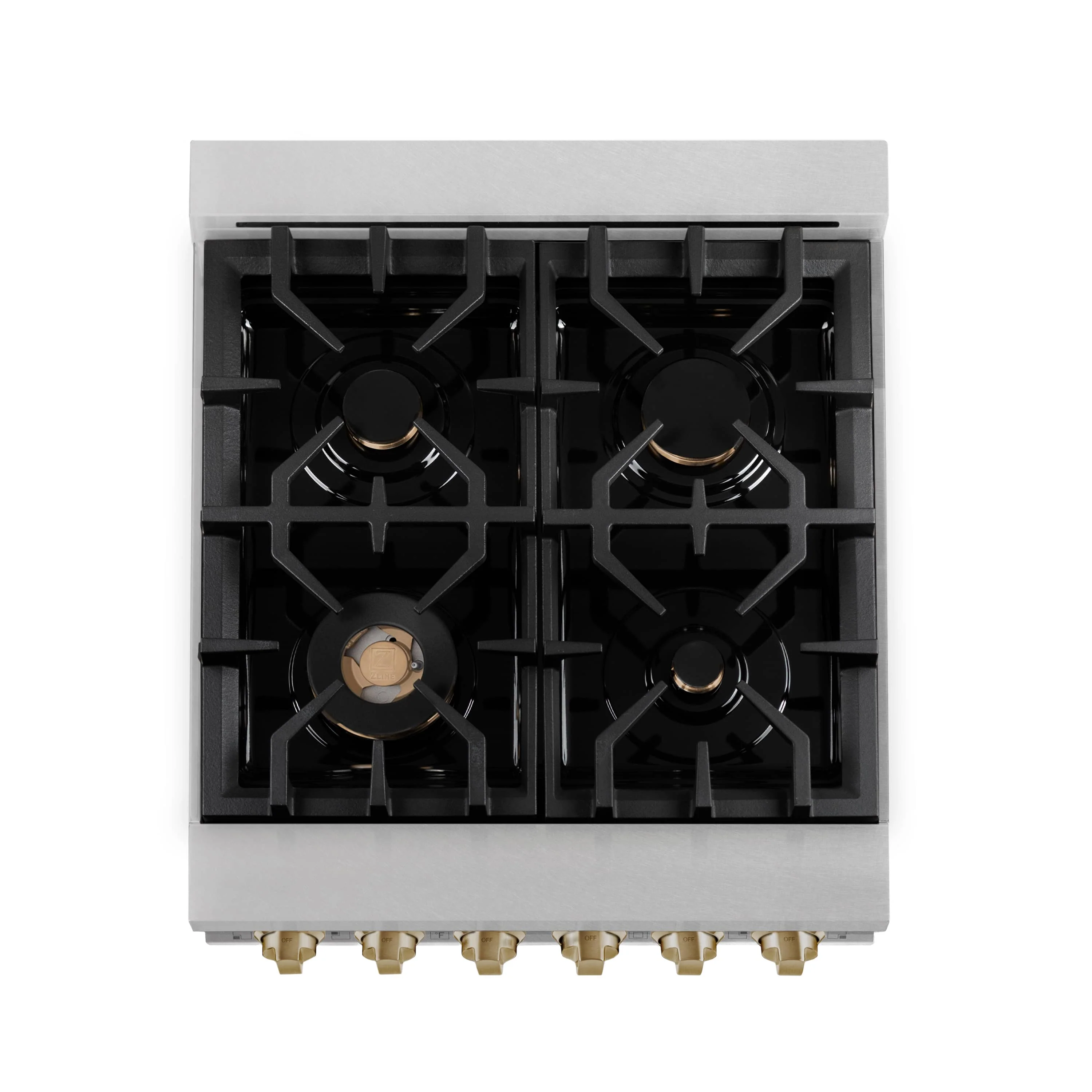 ZLINE Legacy Series Autograph Edition 24-inch Dual Fuel Range with Gas Stove and 2.8 Cu. Ft. Electric Oven in Fingerprint Resistant Satin Stainless Steel with Champagne Bronze Accents (RASZ-SN-24-CB) - Image 5