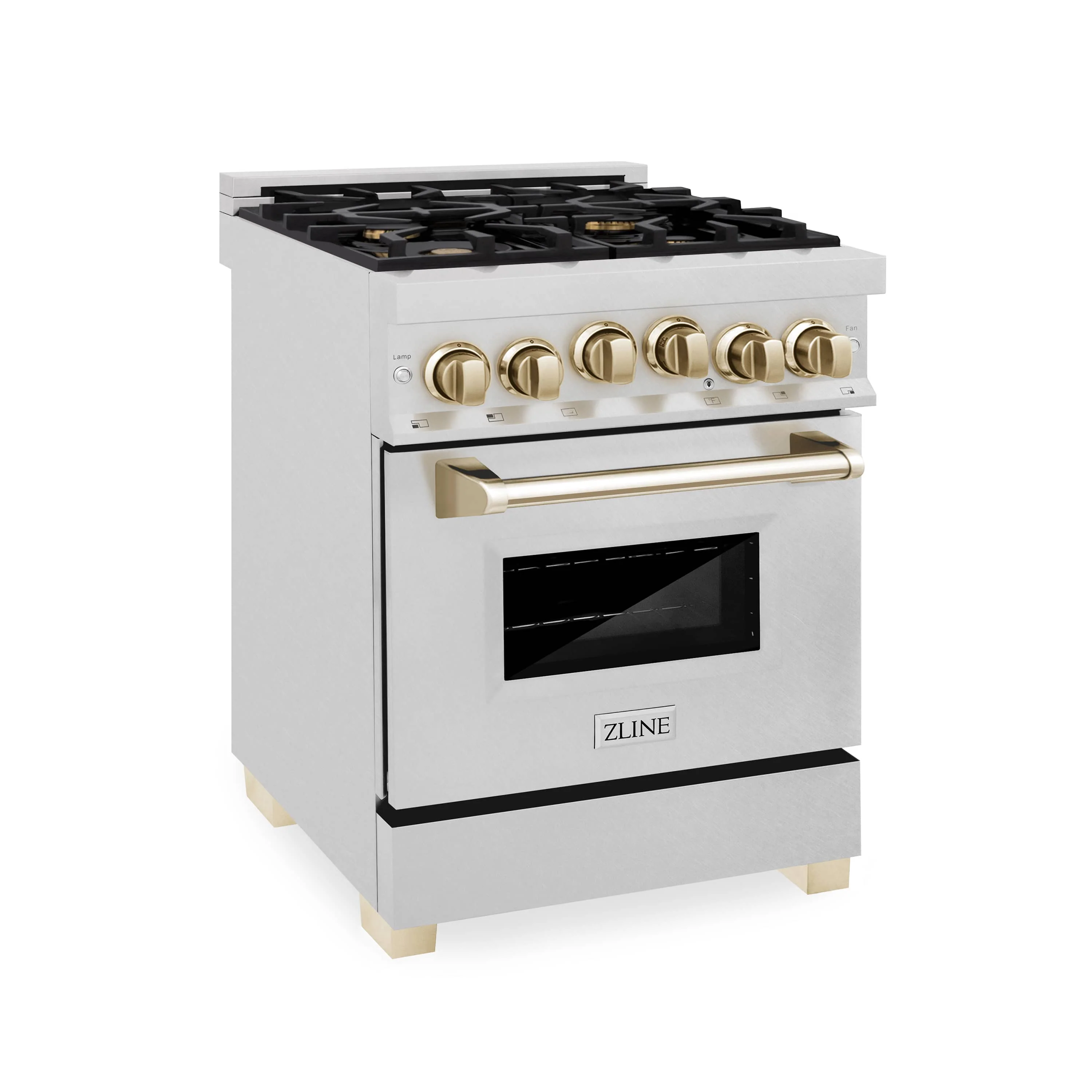 ZLINE Legacy Series Autograph Edition 24-inch Dual Fuel Range with Gas Stove and 2.8 Cu. Ft. Electric Oven in Fingerprint Resistant Satin Stainless Steel with Gold Accents (RASZ-SN-24-G) - Image 4