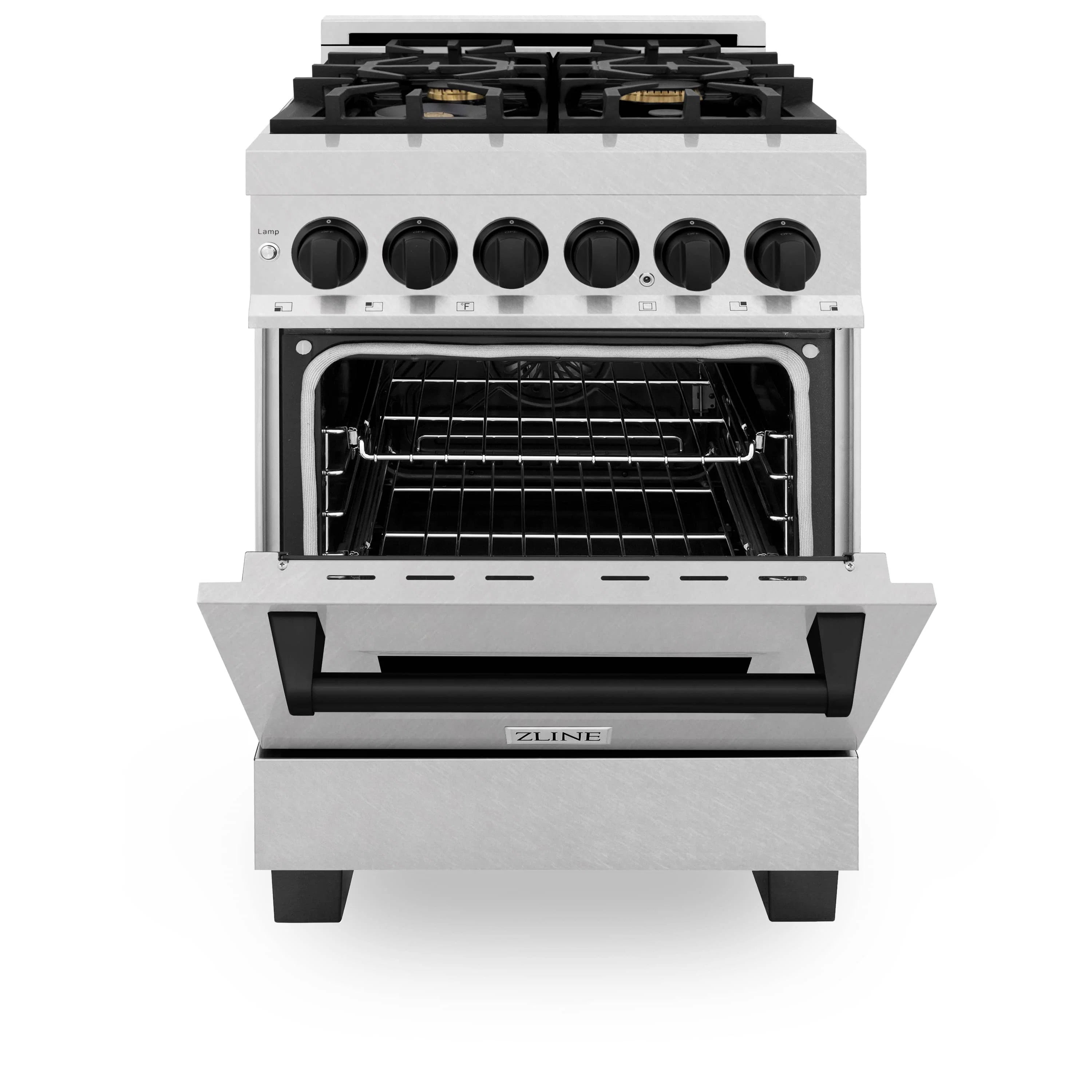 ZLINE Legacy Series Autograph Edition 24-inch Dual Fuel Range with Gas Stove and 2.8 Cu. Ft. Electric Oven in Fingerprint Resistant Satin Stainless Steel with Matte Black Accents (RASZ-SN-24-MB) - Image 8