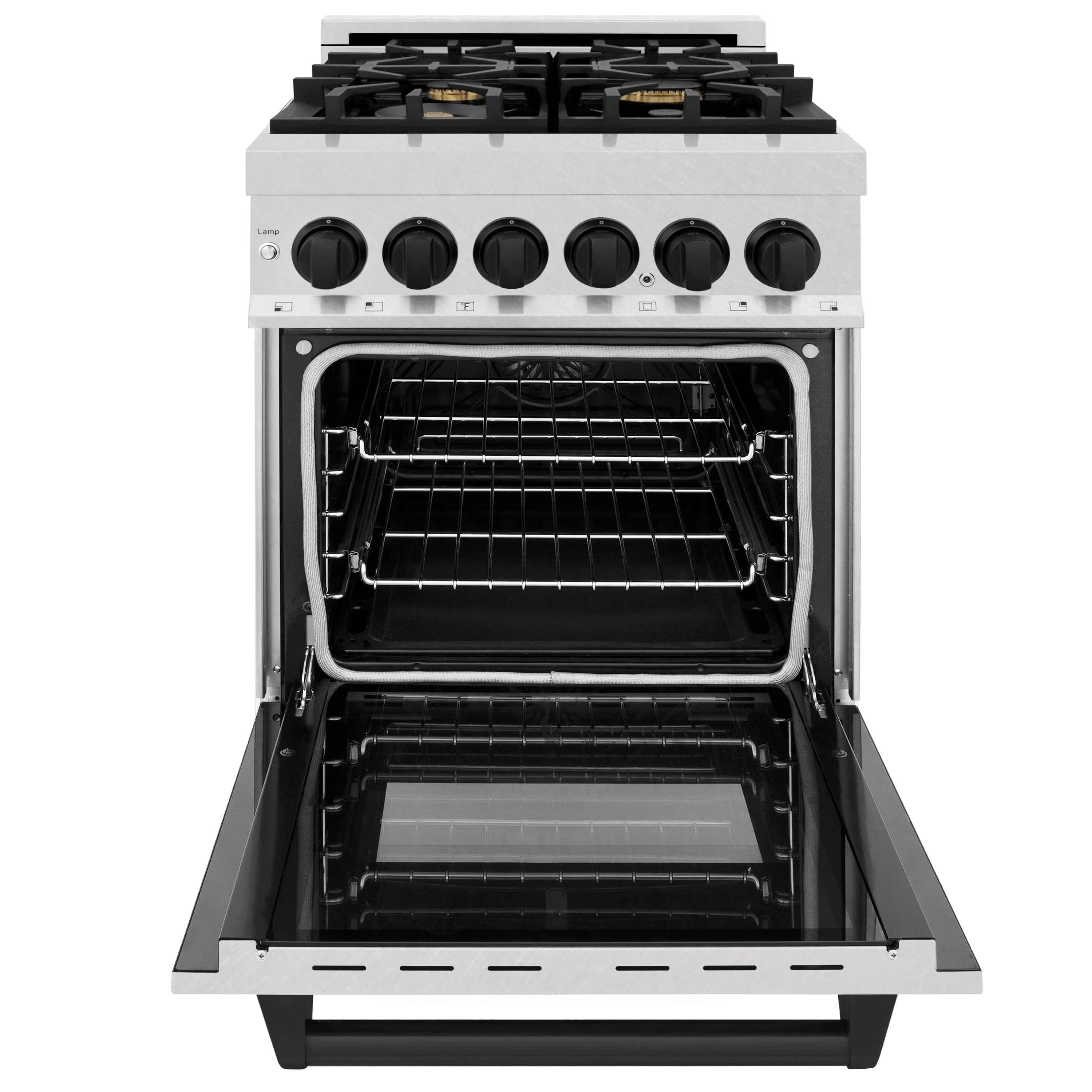 ZLINE Legacy Series Autograph Edition 24-inch Dual Fuel Range with Gas Stove and 2.8 Cu. Ft. Electric Oven in Fingerprint Resistant Satin Stainless Steel with Matte Black Accents (RASZ-SN-24-MB) - Image 9