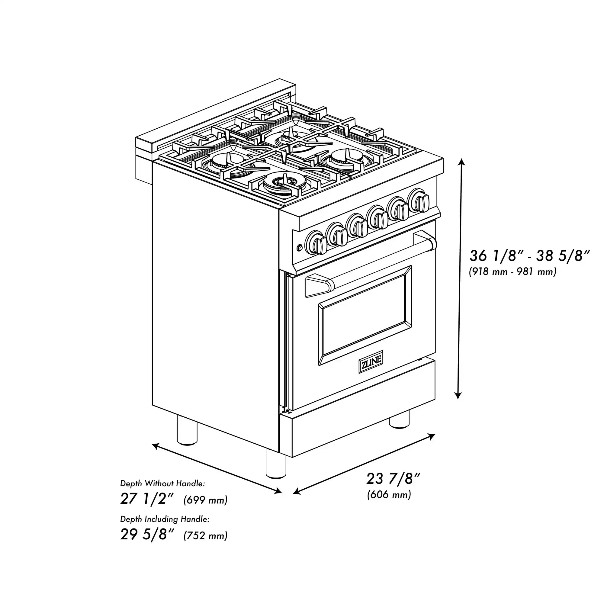 ZLINE 24-inch Legacy Series Dual Fuel Range with Gas Stove and 2.8 Cu. Ft. Electric Oven in Stainless Steel and Black Matte Door (RA-BLM-24) - Image 21