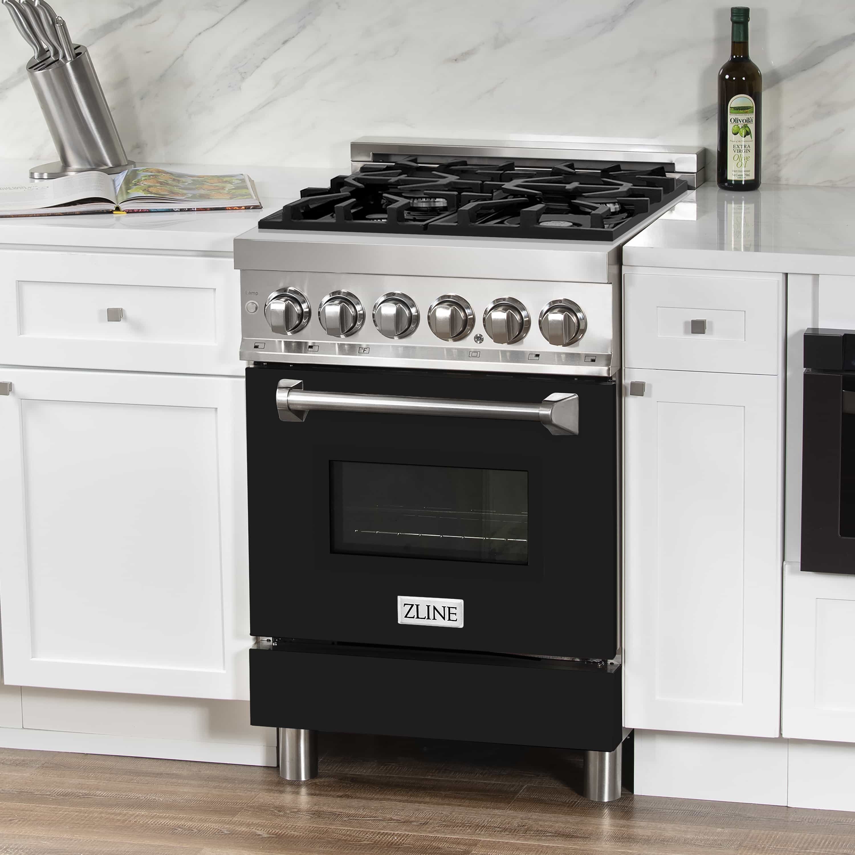 ZLINE 24-inch Legacy Series Dual Fuel Range with Gas Stove and 2.8 Cu. Ft. Electric Oven in Stainless Steel and Black Matte Door (RA-BLM-24) - Image 4