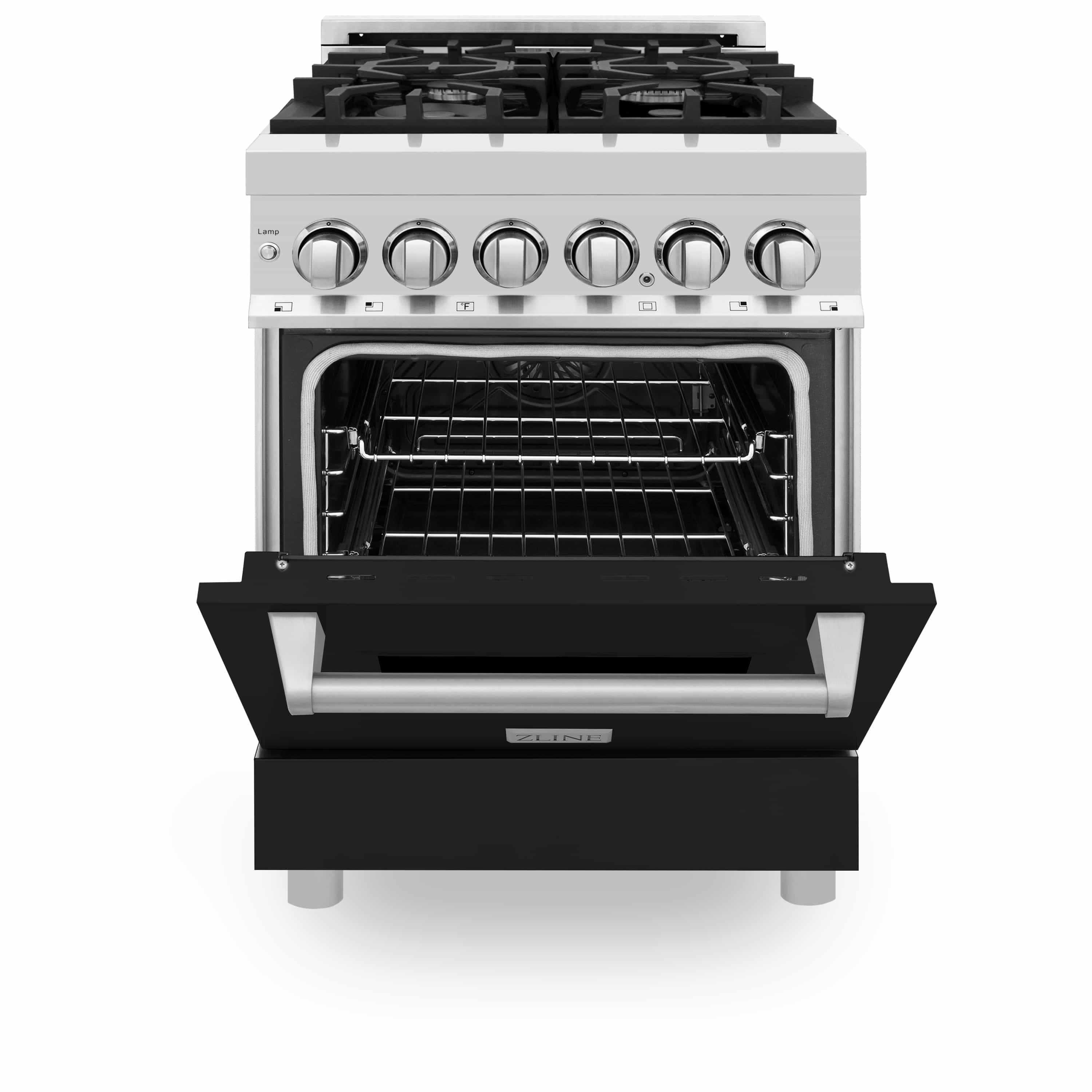 ZLINE 24-inch Legacy Series Dual Fuel Range with Gas Stove and 2.8 Cu. Ft. Electric Oven in Stainless Steel and Black Matte Door (RA-BLM-24) - Image 8