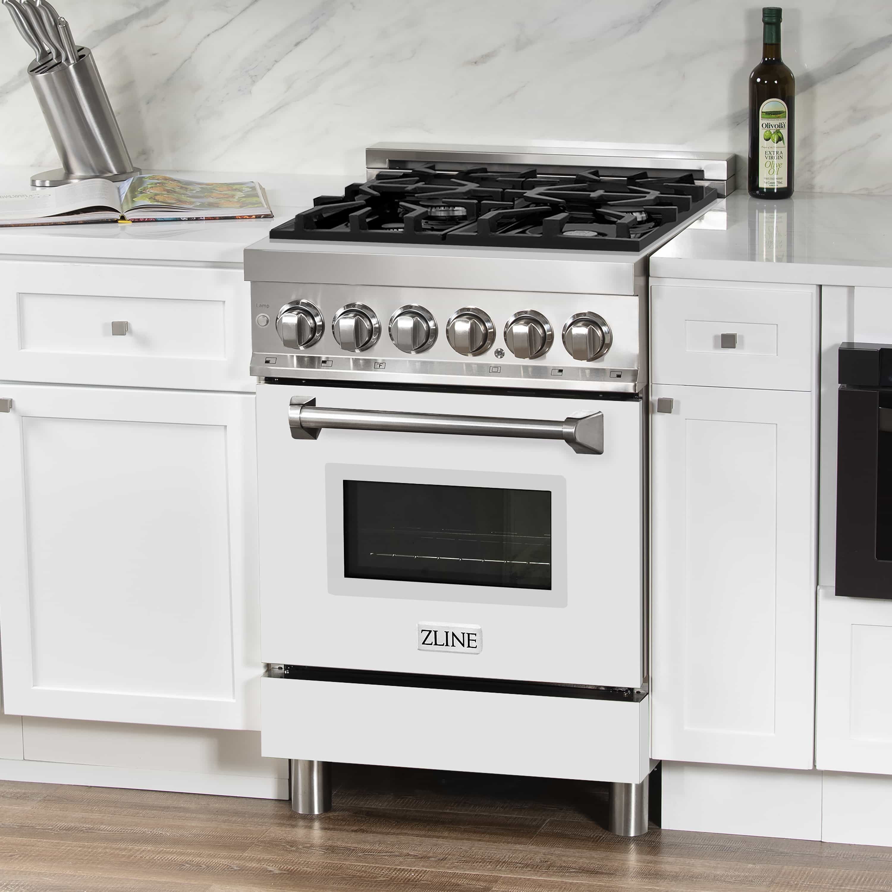 ZLINE 24-inch Legacy Series Dual Fuel Range with Gas Stove and 2.8 Cu. Ft. Electric Oven in Stainless Steel and White Matte Door (RA-WM-24) - Image 4