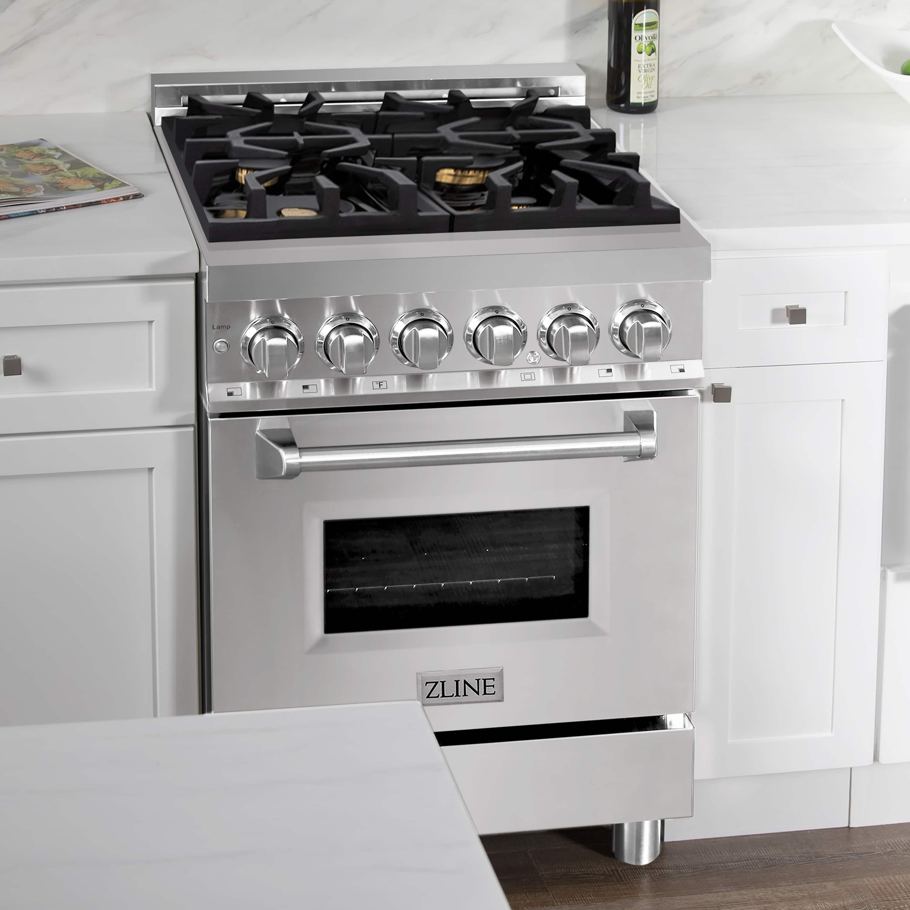 ZLINE 24-inch Legacy Series Dual Fuel Range with Gas Stove and 2.8 Cu. Ft. Electric Oven in Stainless Steel with Brass Burners (RA-BR-24) - Image 6