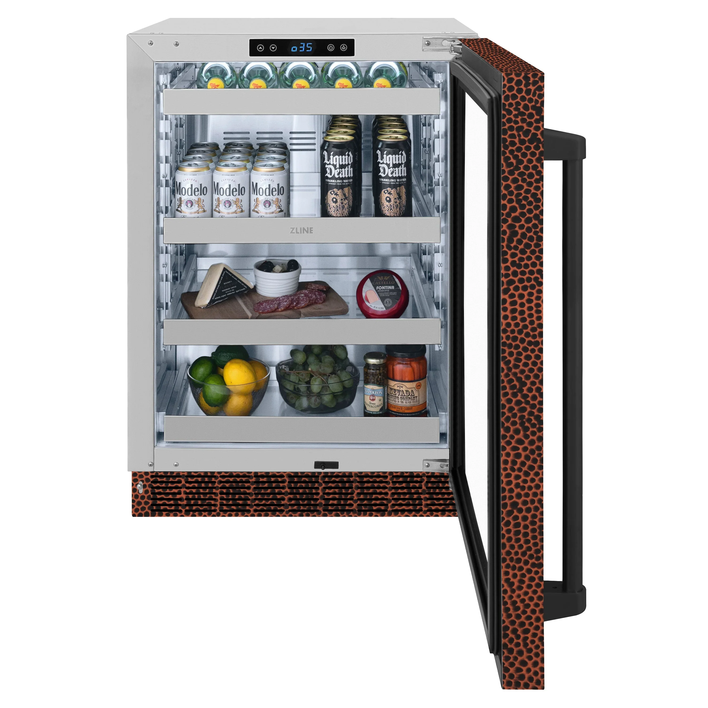 ZLINE 24-Inch Touchstone 151 Can Beverage Fridge With Hand Hammered Copper Glass Door (RBSO-HH-24) - Image 4