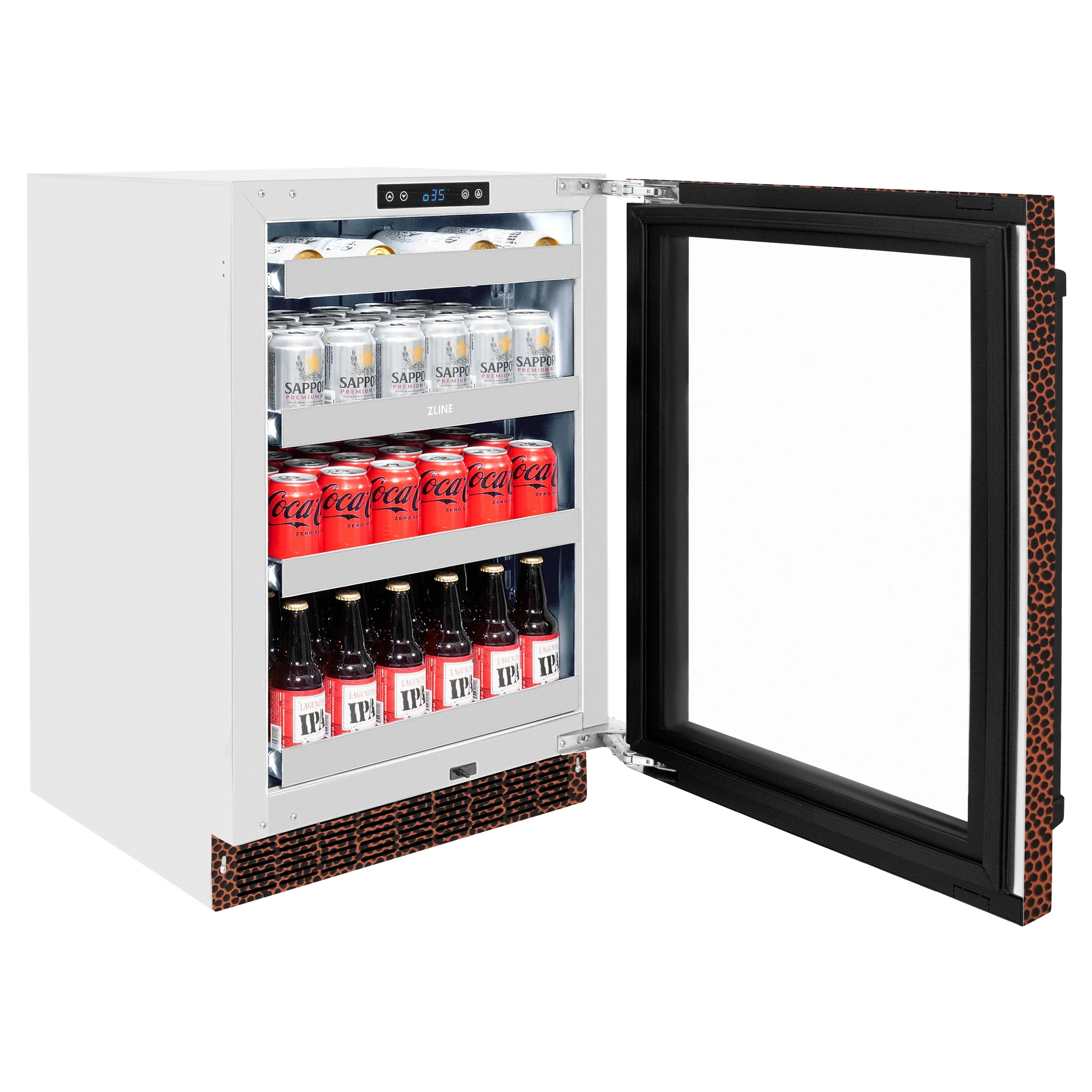 ZLINE 24-Inch Touchstone 151 Can Beverage Fridge With Hand Hammered Copper Glass Door (RBSO-HH-24) - Image 5