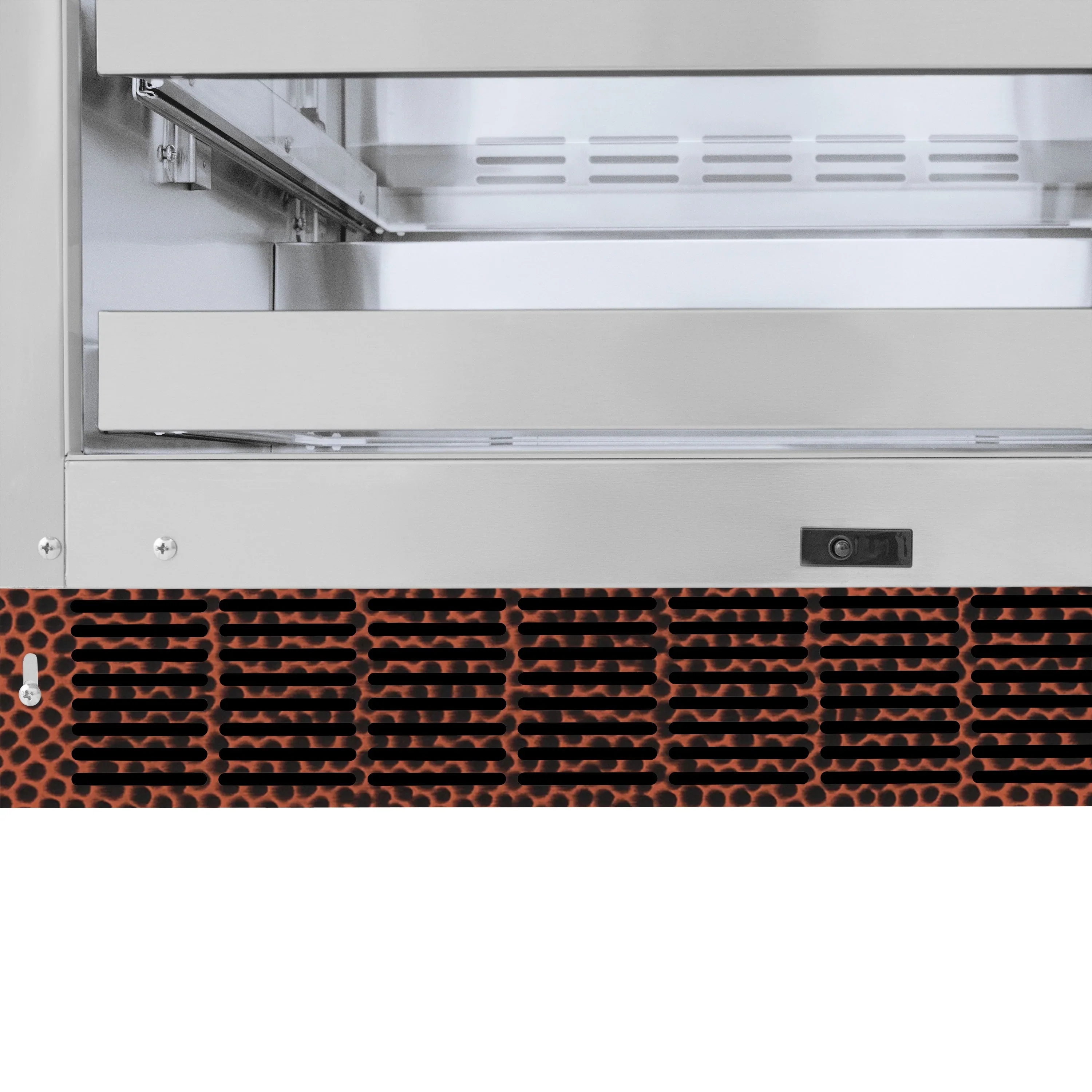 ZLINE 24-Inch Touchstone 151 Can Beverage Fridge With Hand Hammered Copper Glass Door (RBSO-HH-24) - Image 7