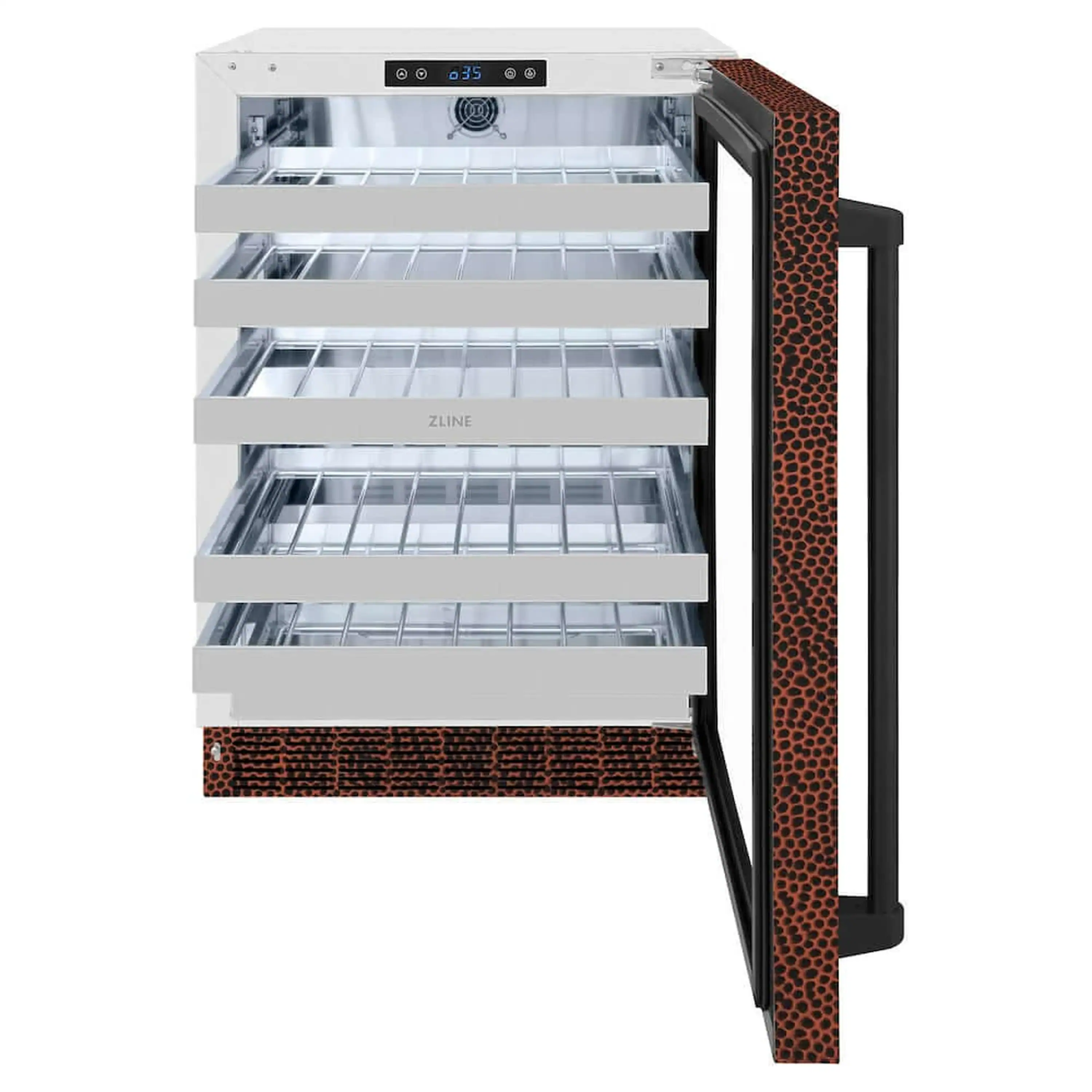 ZLINE 24-Inch Touchstone Dual Zone 44 Bottle Wine Cooler with Hand Hammered Copper Glass Door (RWDO-HH-24) - Image 3