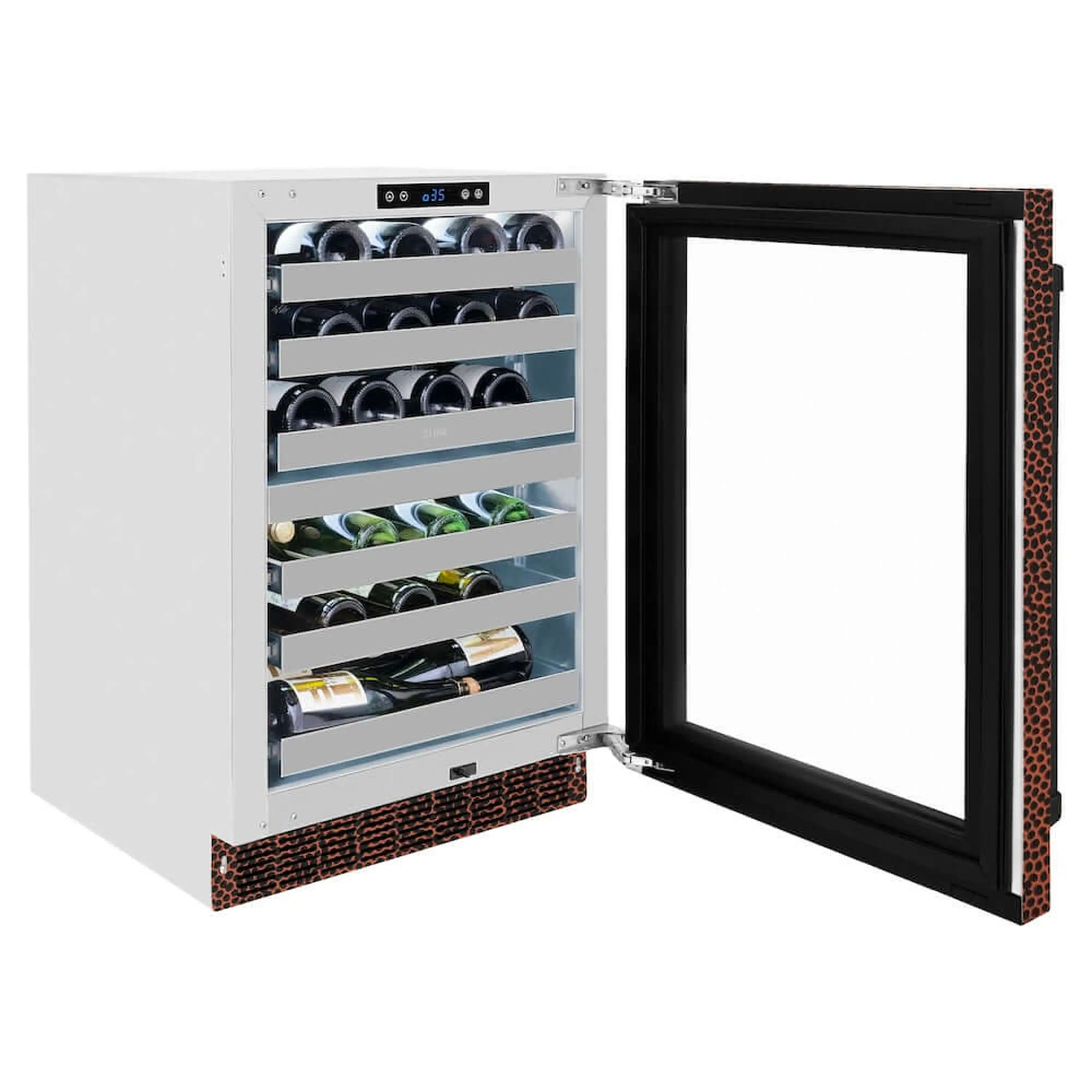 ZLINE 24-Inch Touchstone Dual Zone 44 Bottle Wine Cooler with Hand Hammered Copper Glass Door (RWDO-HH-24) - Image 5