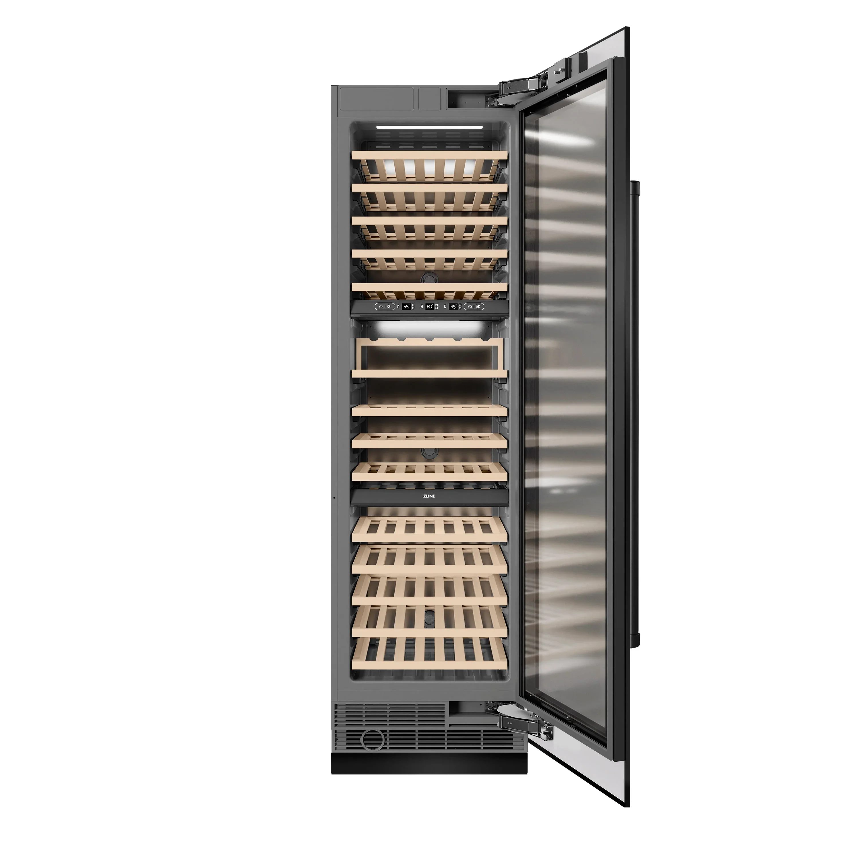 ZLINE 24-Inch 12.4 Cu. Ft. Triple Zone 100 Bottle Column Wine Cooler in Black Stainless Steel (RCWV-BS-24) - Image 2