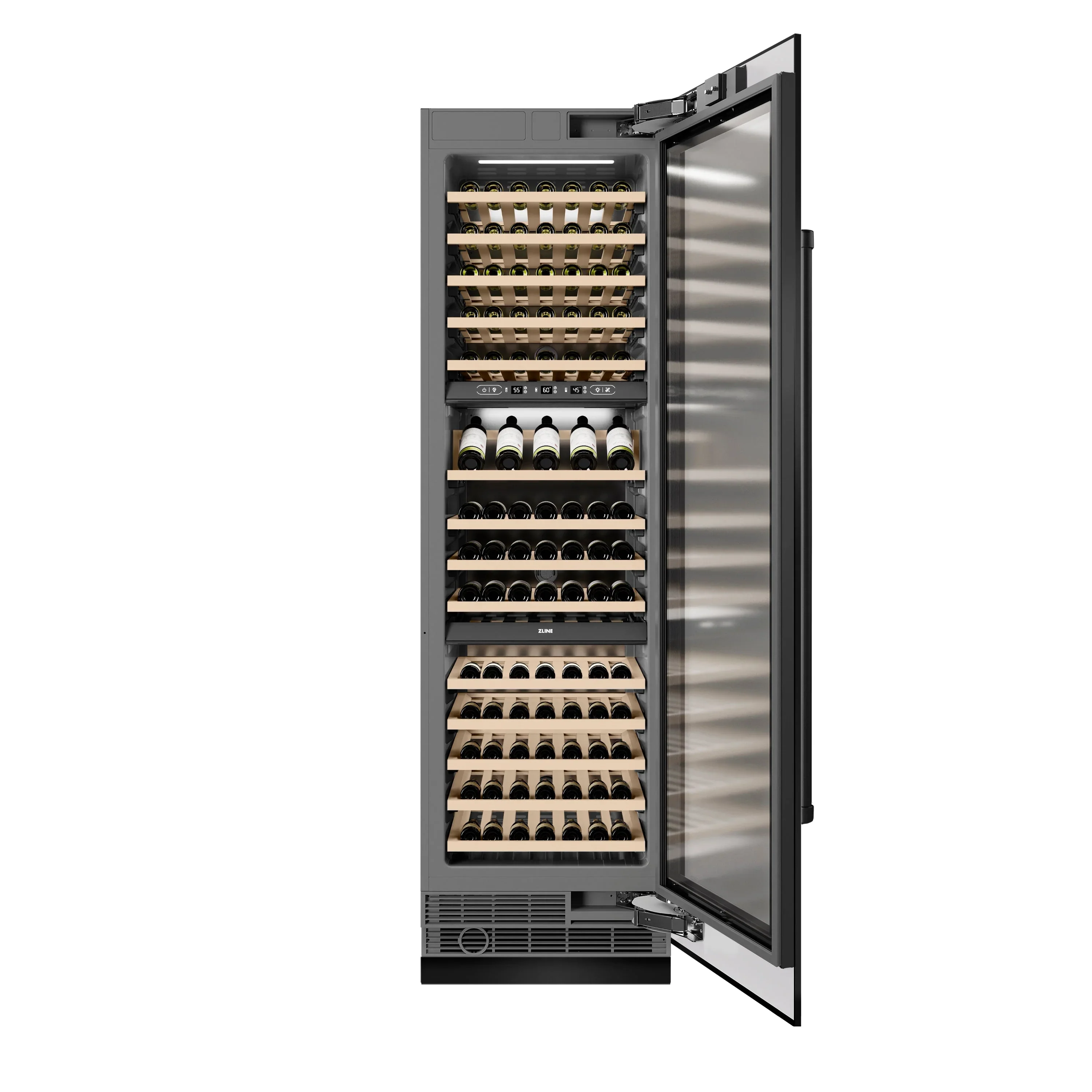 ZLINE 24-Inch 12.4 Cu. Ft. Triple Zone 100 Bottle Column Wine Cooler in Black Stainless Steel (RCWV-BS-24) - Image 3