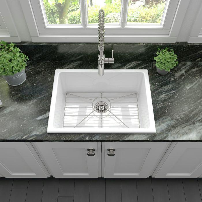 ZLINE 24-Inch Rome Dual Mount Single Bowl Fireclay Kitchen Sink with Bottom Grid in White Gloss (FRC5123-WH-24) - Image 5