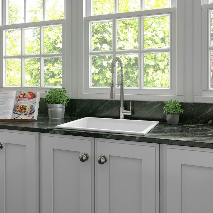 ZLINE 24-Inch Rome Dual Mount Single Bowl Fireclay Kitchen Sink with Bottom Grid in White Gloss (FRC5123-WH-24) - Image 6