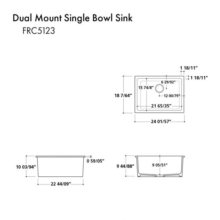 ZLINE 24-Inch Rome Dual Mount Single Bowl Fireclay Kitchen Sink with Bottom Grid in White Matte (FRC5123-WM-24) - Image 12