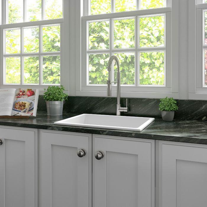 ZLINE 24-Inch Rome Dual Mount Single Bowl Fireclay Kitchen Sink with Bottom Grid in White Matte (FRC5123-WM-24) - Image 5