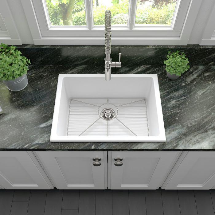 ZLINE 24-Inch Rome Dual Mount Single Bowl Fireclay Kitchen Sink with Bottom Grid in White Matte (FRC5123-WM-24) - Image 6