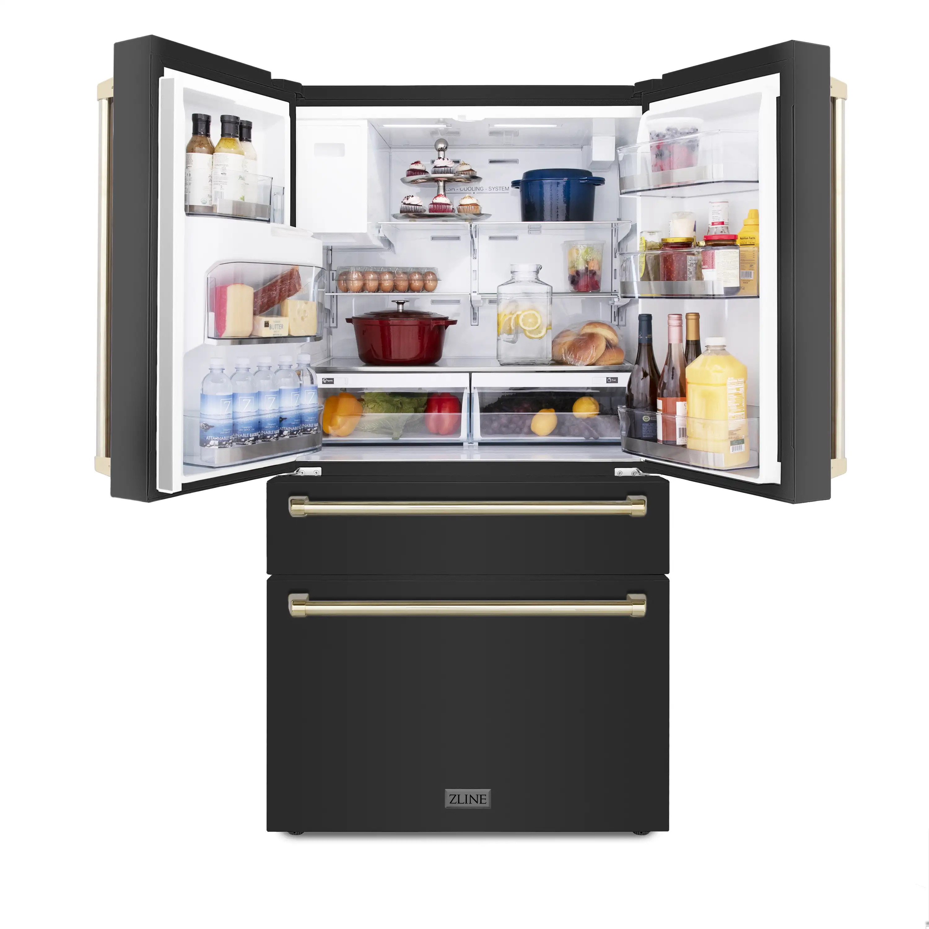 ZLINE 3-Piece Appliance Package - 30-Inch Legacy Dual Fuel Range, 36-Inch French Door Refrigerator with Water Dispenser, Dishwasher, in Black Stainless Steel with Gold Accents - Image 23