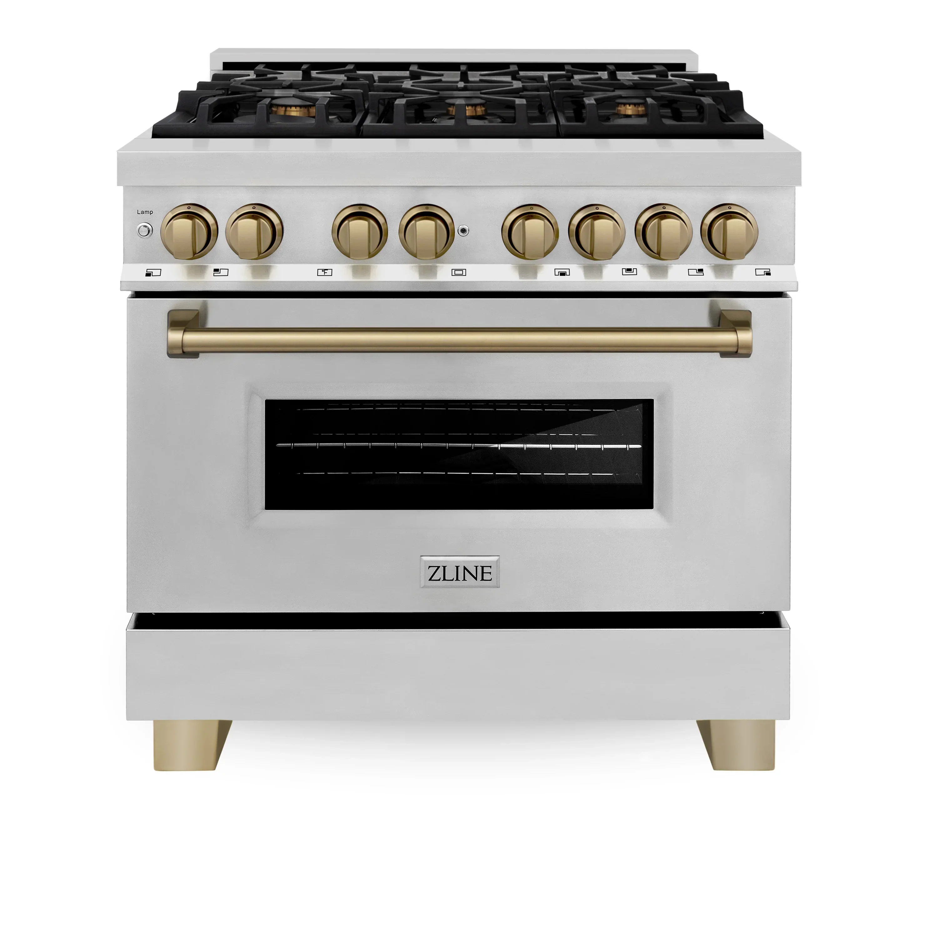 ZLINE 3-Piece Appliance Package - 36-Inch Legacy Autograph Dual Fuel Range, 36-Inch French Door Refrigerator with Water Dispenser, Dishwasher, in Stainless Steel with Champagne Bronze Accents - Image 2