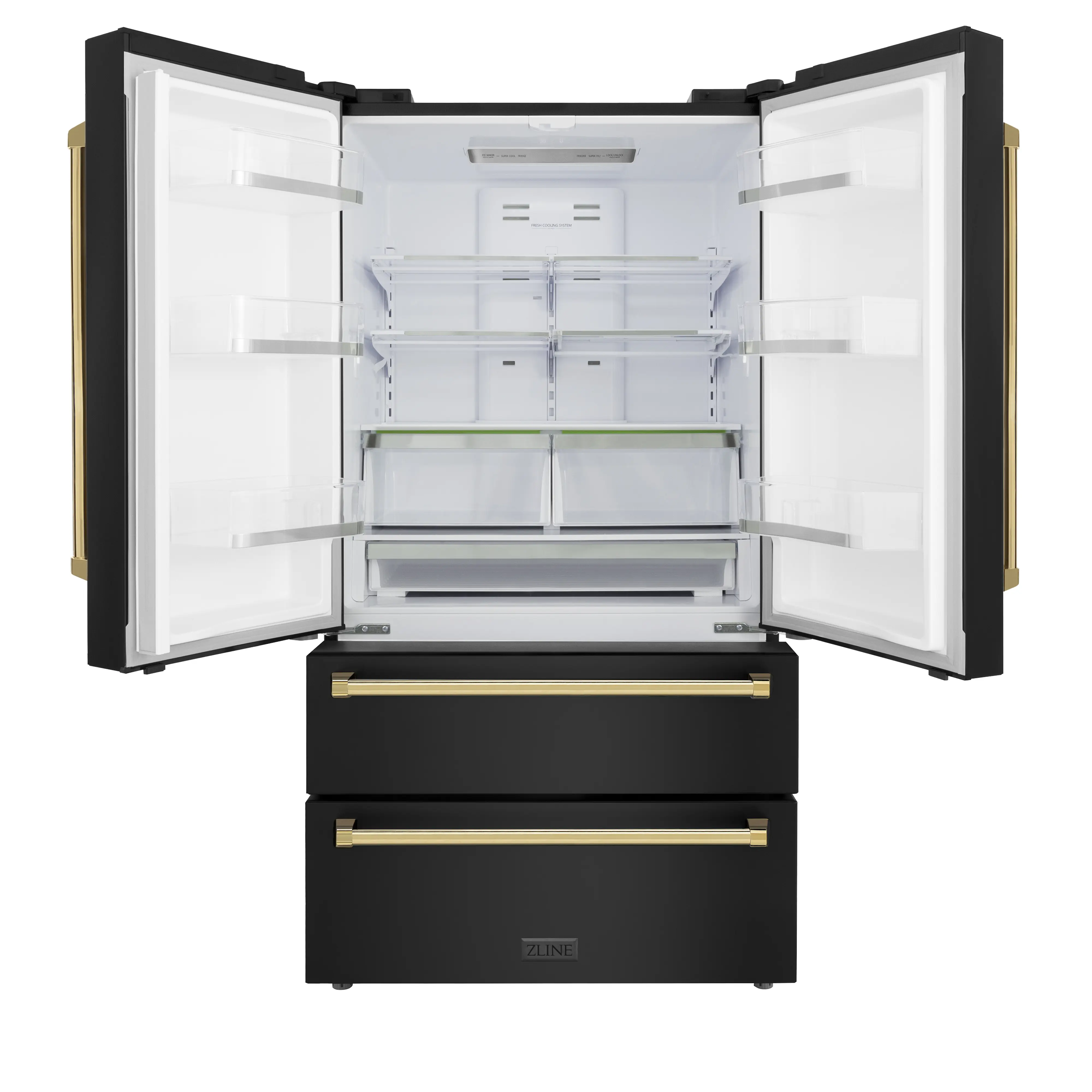 ZLINE 3-Piece Appliance Package - 48-Inch Legacy Dual Fuel Range, 36-Inch French Door Refrigerator, Dishwasher, in Black Stainless Steel with Gold Accents - Image 24
