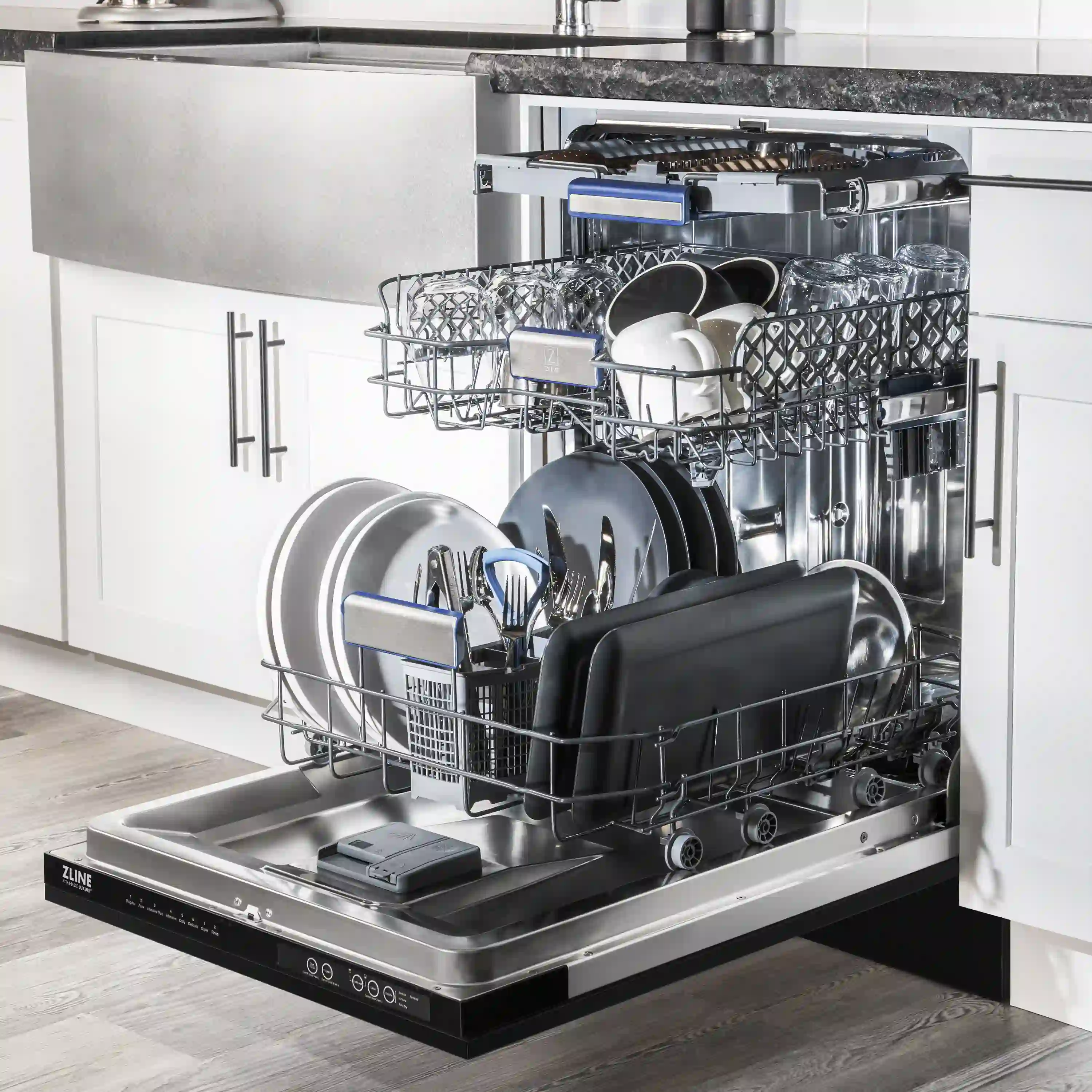 ZLINE 3-Piece Appliance Package - 48-Inch Legacy Dual Fuel Range, 36-Inch French Door Refrigerator with Water Dispenser, Dishwasher, in Black Stainless Steel with Champagne Bronze Accents - Image 35
