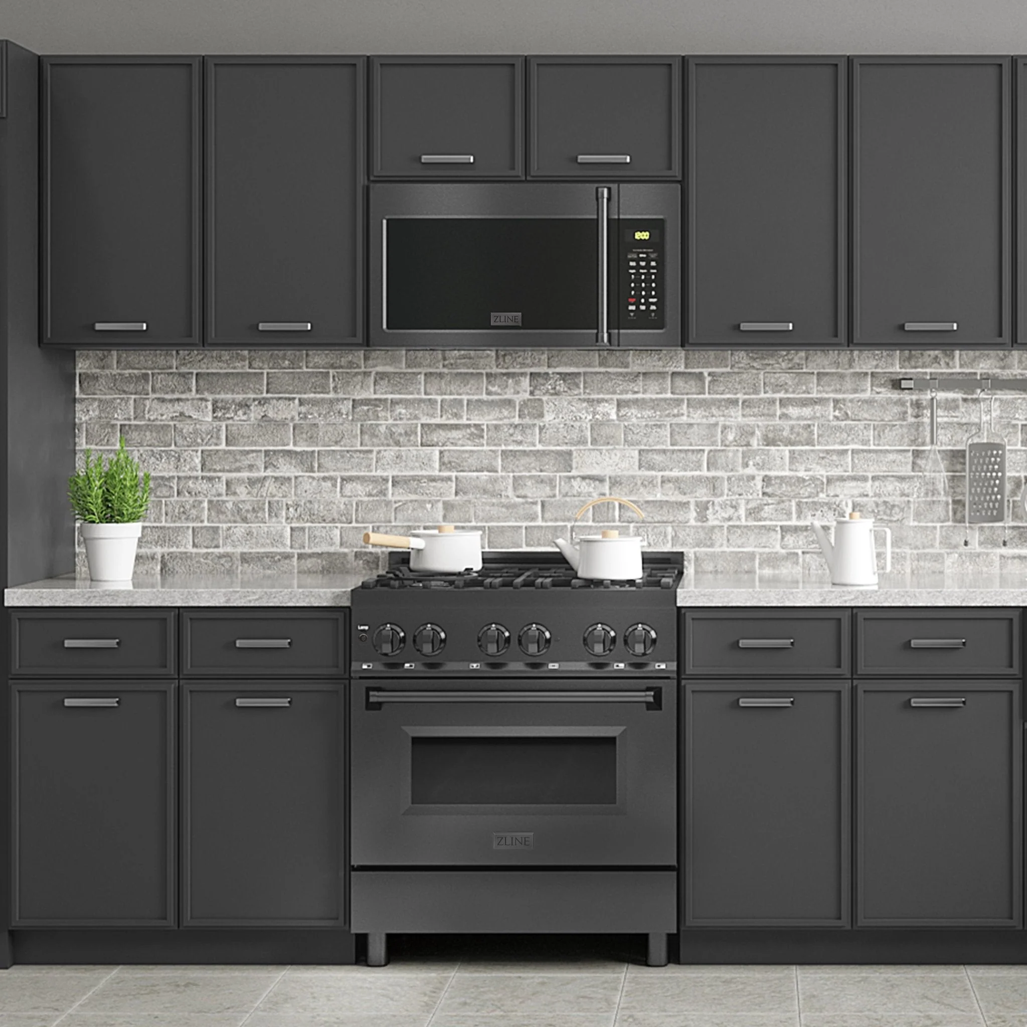 ZLINE 3-Piece Appliance Package - 30-inch Dual Fuel Range with Brass Burners, 36-inch Refrigerator, Over the Range Microwave/Vent Hood Combo in Black Stainless Steel (3KPR-RABOTRH30) - Image 9