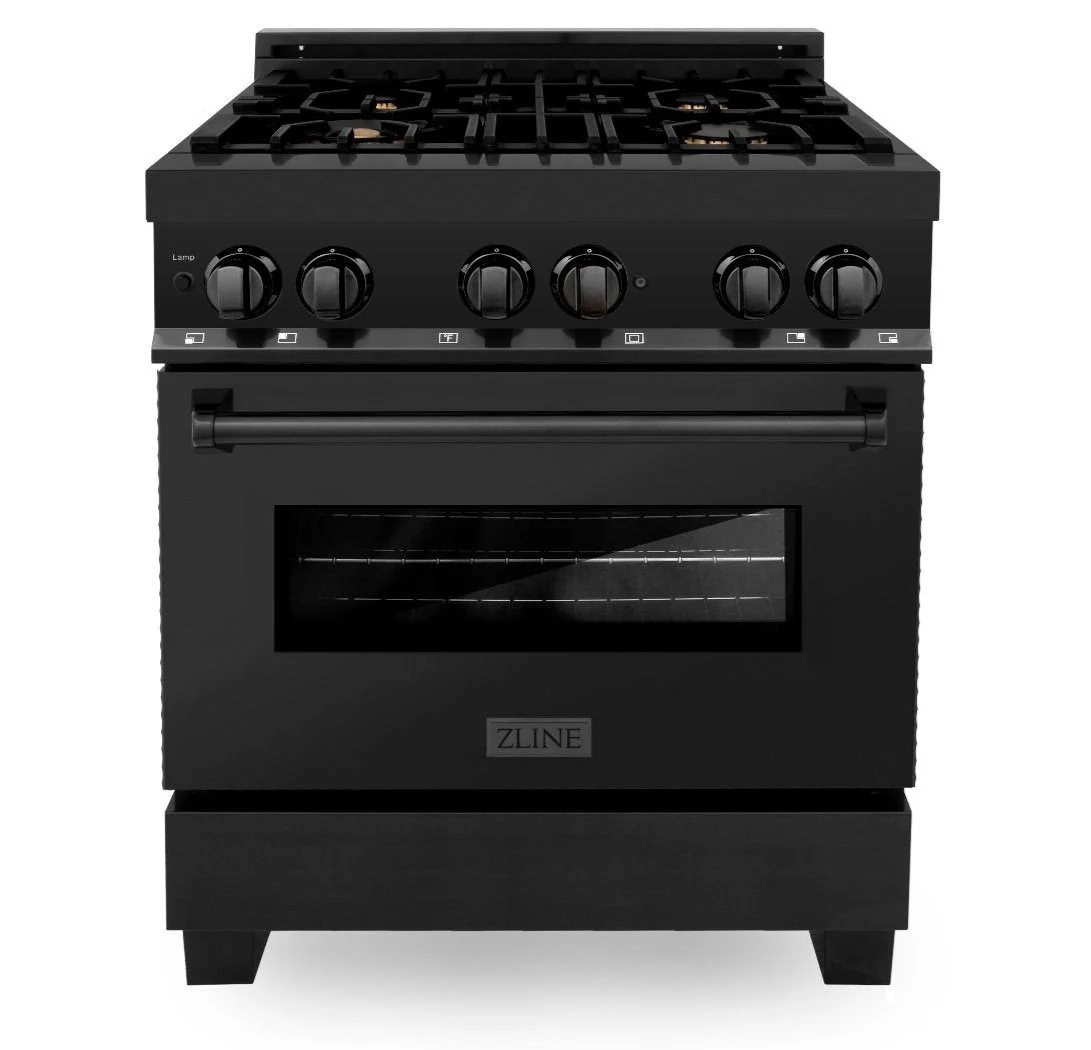 ZLINE 3-Piece Appliance Package - 30-Inch Dual Fuel Range with Brass Burners, 24-Inch Microwave Oven & Convertible Wall Mount Hood in Black Stainless Steel (3KP-RABRHMWO-30) - Image 4