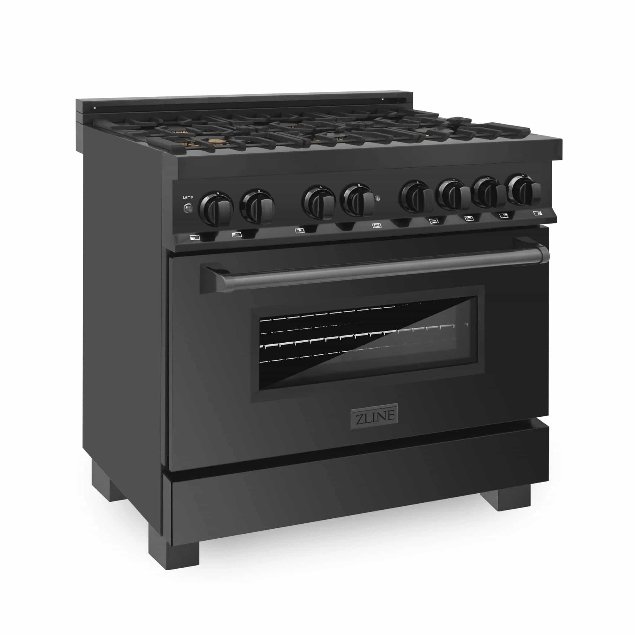 ZLINE 3-Piece Appliance Package - 36-inch Dual Fuel Range with Brass Burners, Convertible Wall Mount Hood & 24-inch Microwave Oven in Black Stainless Steel (3KP-RABRHMWO-36) - Image 3