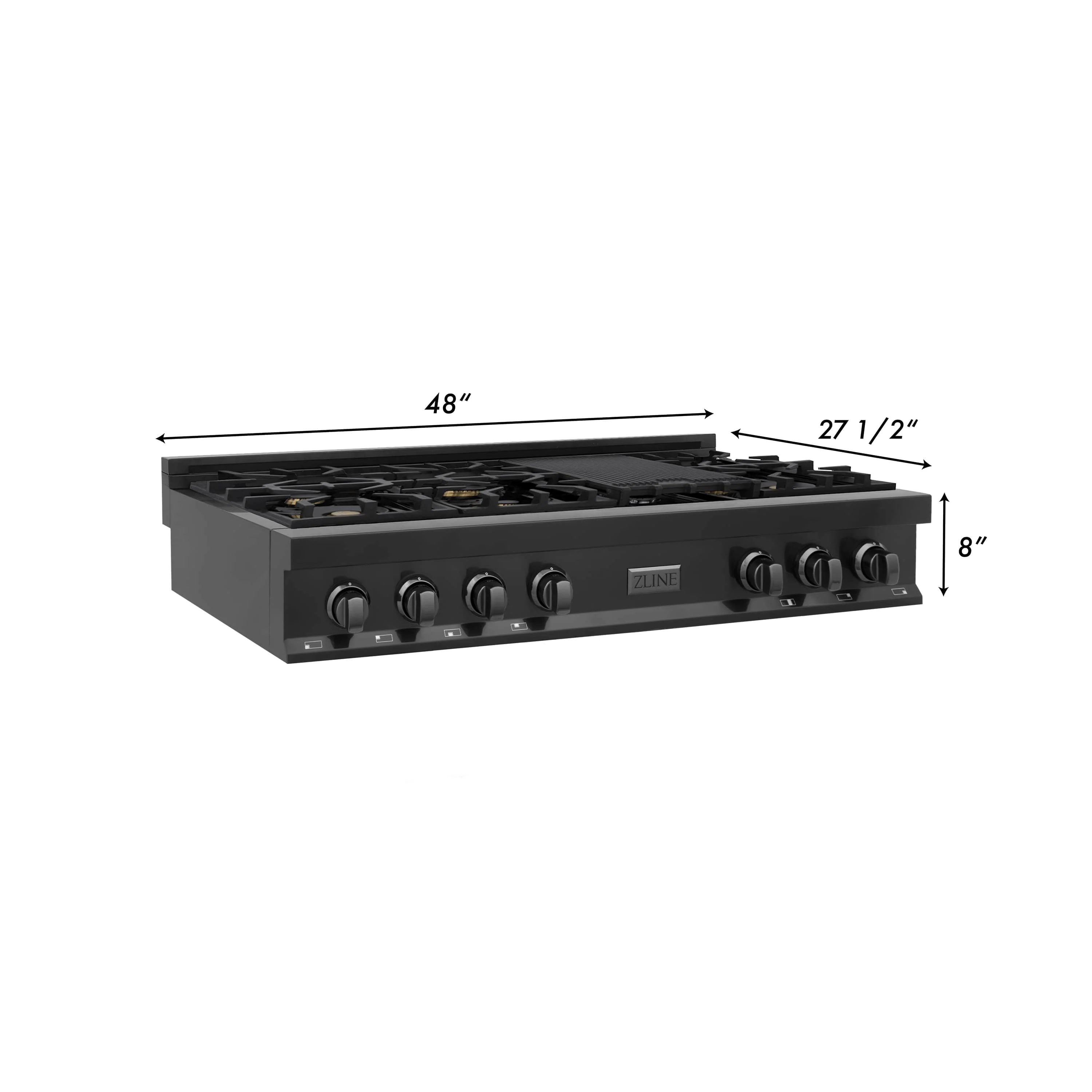 ZLINE 3-Piece Appliance Package - 48 in. Rangetop, 30 in. Wall Oven, & Premium Hood in Black Stainless Steel - Image 8