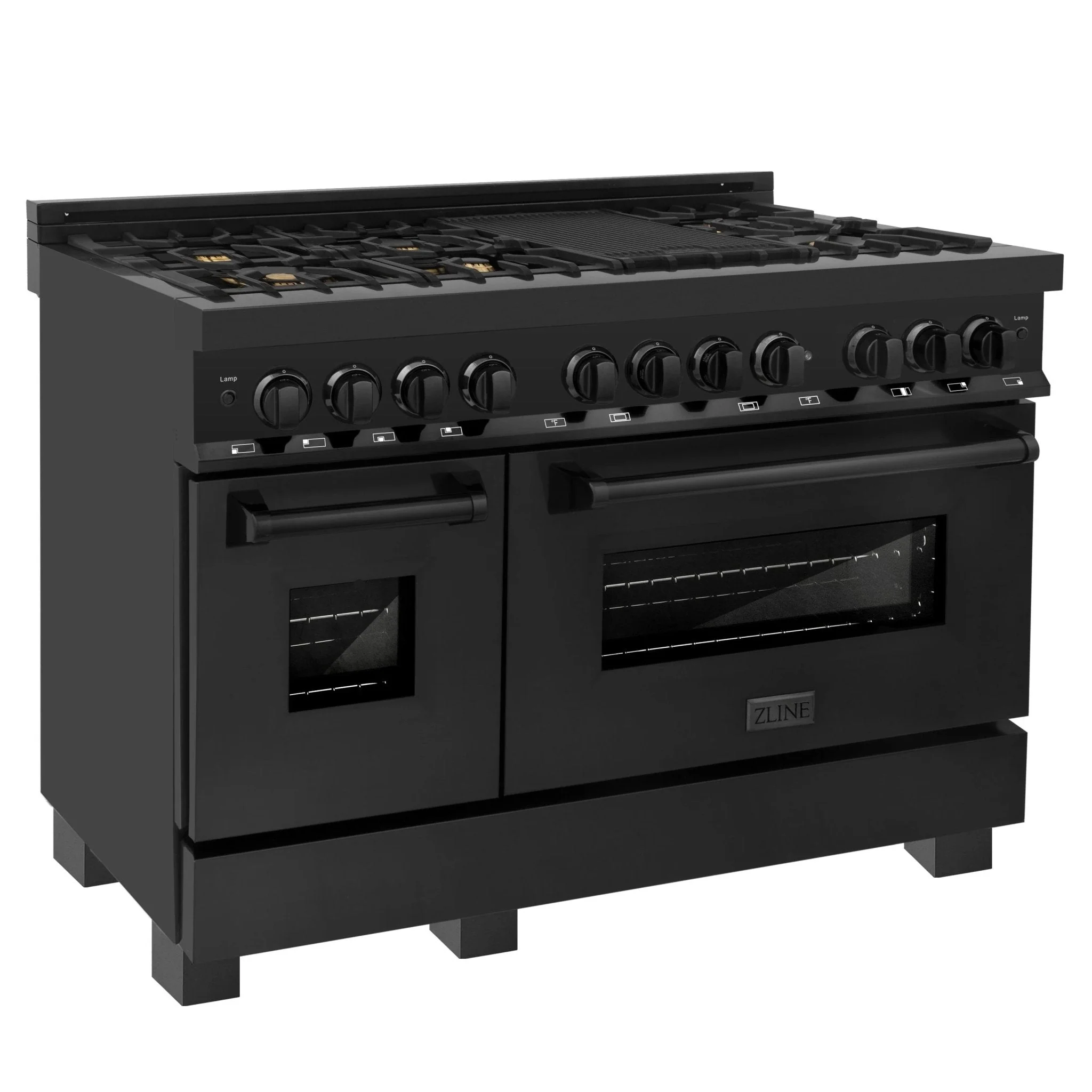 ZLINE 3-Piece Appliance Package - 48-inch Dual Fuel Range with Brass Burners, Microwave Drawer & Premium Hood in Black Stainless Steel (3KP-RABRH48-MW) - Image 3