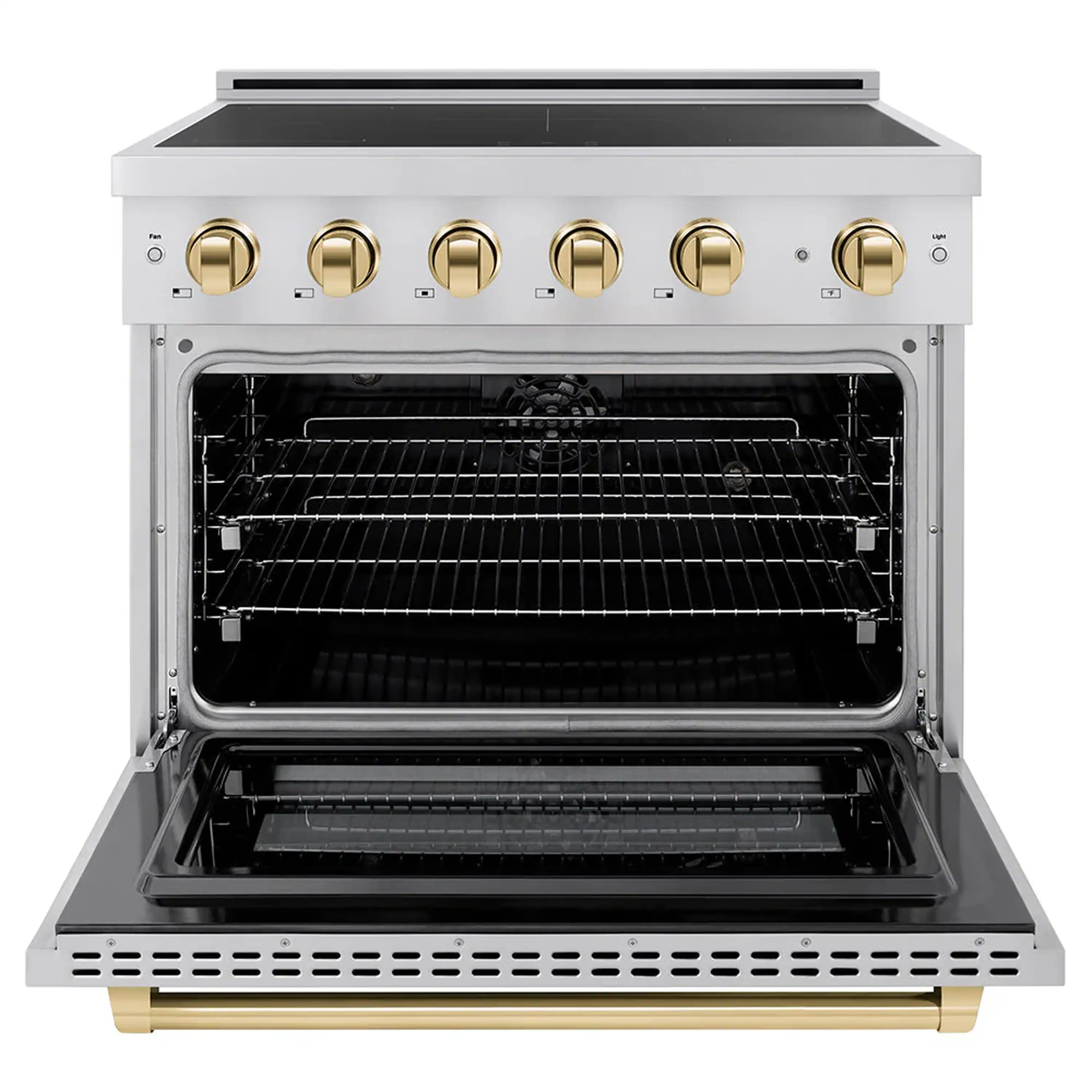 ZLINE 3-Piece Appliance Package - 36-Inch Autograph Edition Induction Range, 36-Inch French Door Refrigerator, and Dishwasher in Stainless Steel with Gold Trim - Image 3