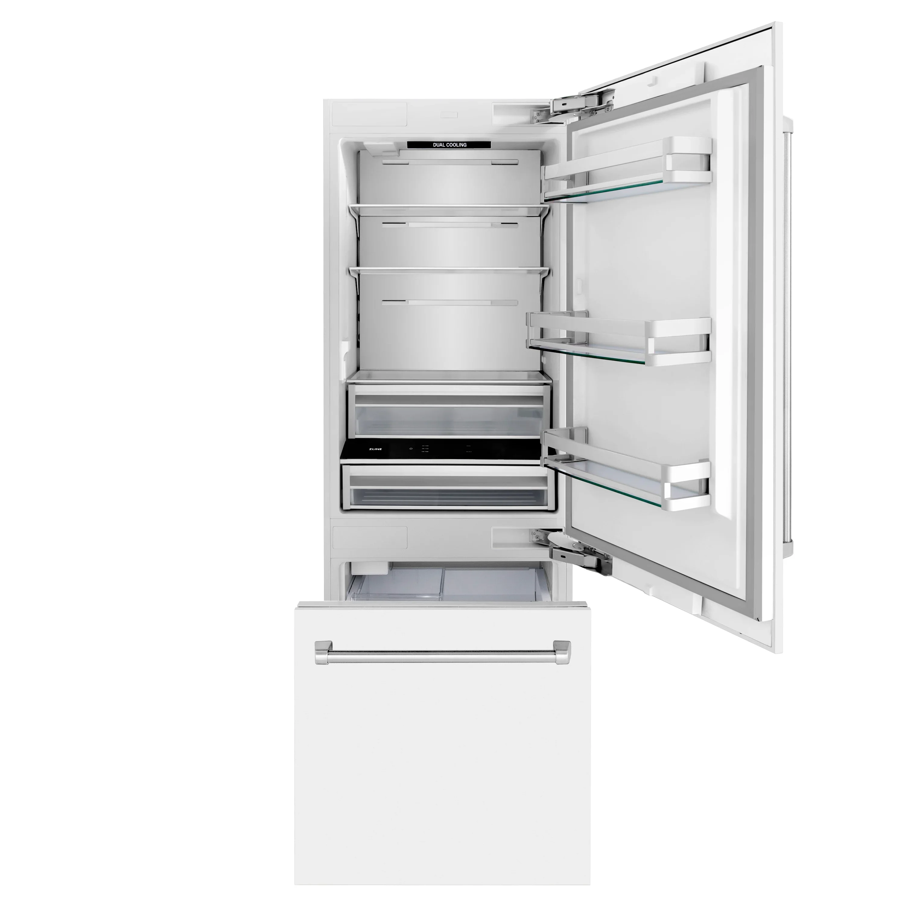 ZLINE 30-Inch 16.1 cu. ft. Built-In 2-Door Bottom Freezer Refrigerator with Internal Water and Ice Dispenser in White Matte (RBIV-WM-30) - Image 4