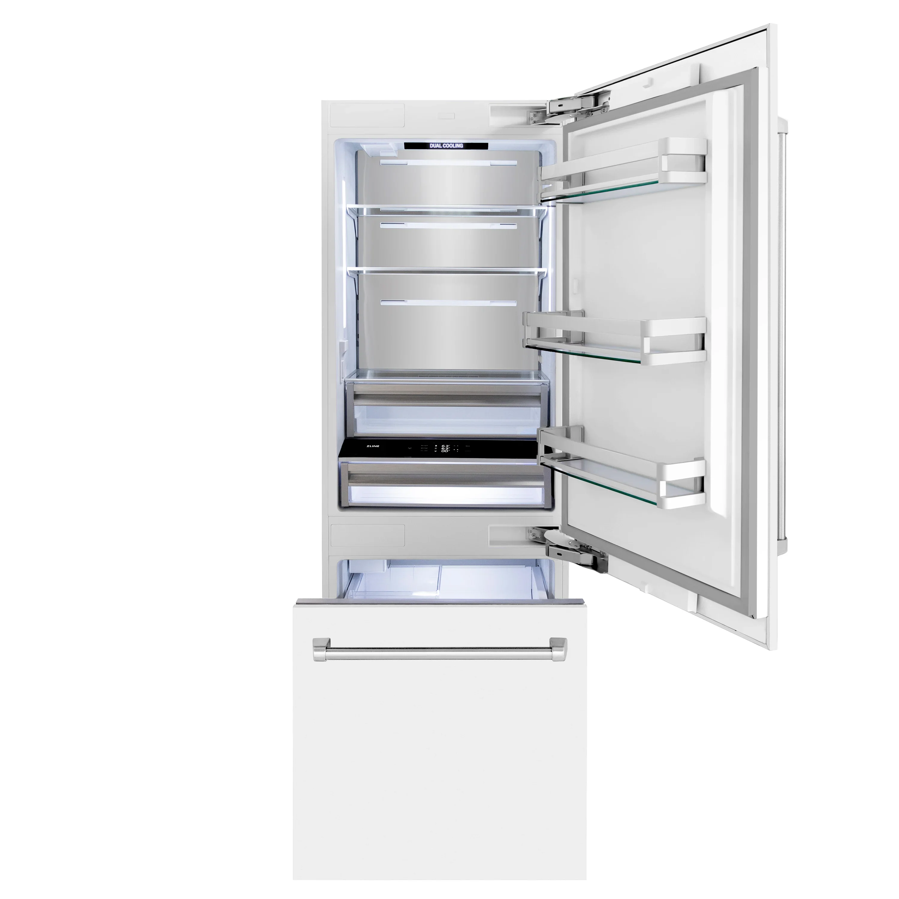 ZLINE 30-Inch 16.1 cu. ft. Built-In 2-Door Bottom Freezer Refrigerator with Internal Water and Ice Dispenser in White Matte (RBIV-WM-30) - Image 5