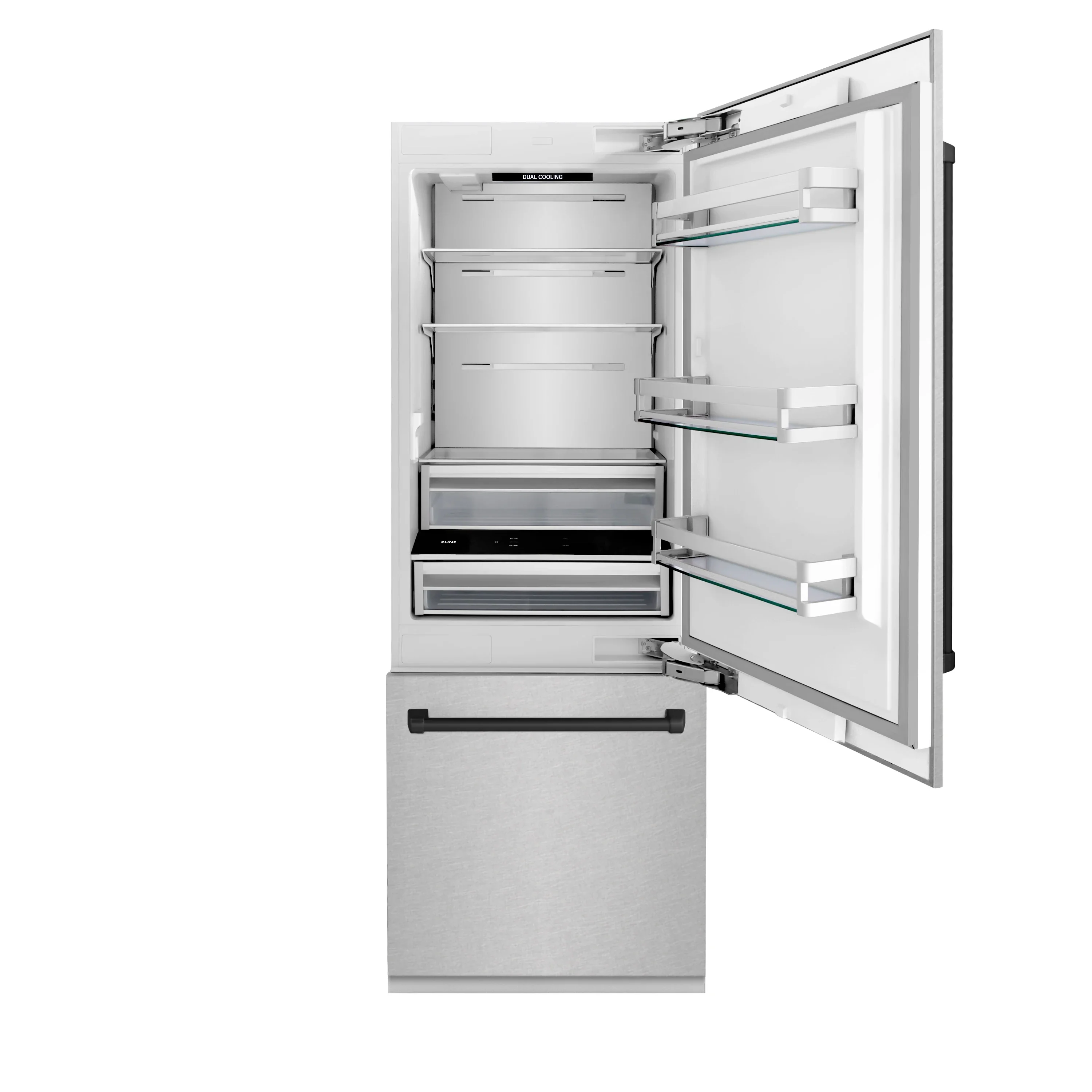 ZLINE 30-Inch Autograph Edition 16.1 cu. ft. Built-in 2-Door Bottom Freezer Refrigerator with Internal Water and Ice Dispenser in Fingerprint Resistant Stainless Steel with Matte Black Accents (RBIVZ-SN-30-MB) - Image 4