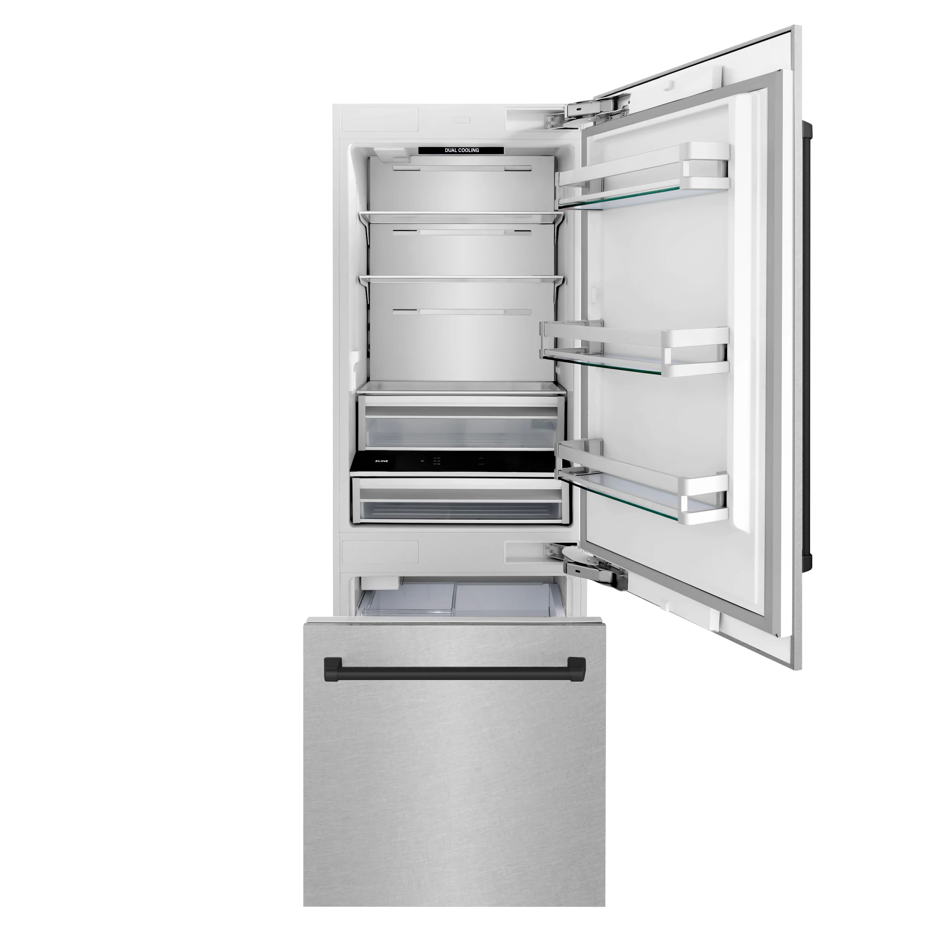 ZLINE 30-Inch Autograph Edition 16.1 cu. ft. Built-in 2-Door Bottom Freezer Refrigerator with Internal Water and Ice Dispenser in Fingerprint Resistant Stainless Steel with Matte Black Accents (RBIVZ-SN-30-MB) - Image 5