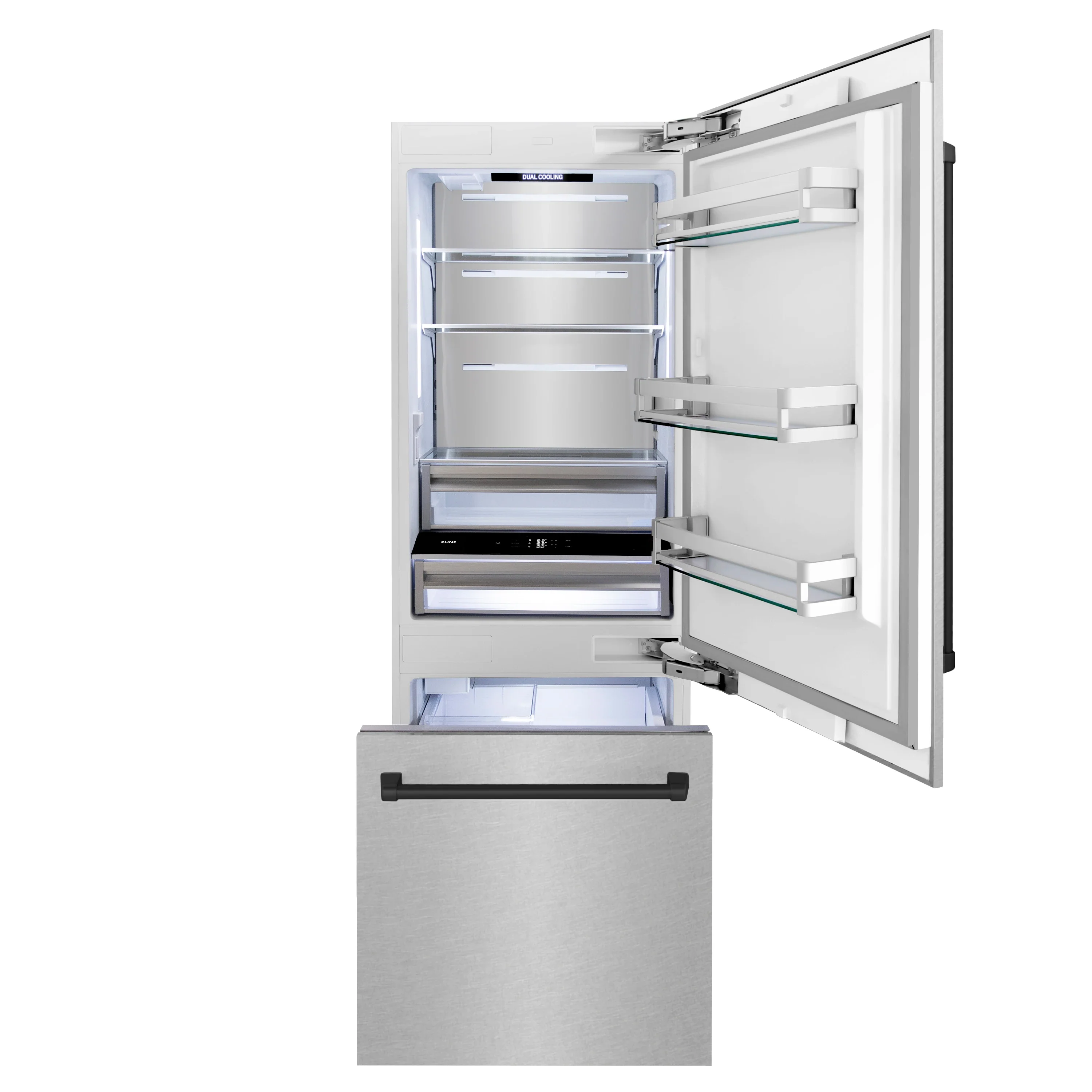 ZLINE 30-Inch Autograph Edition 16.1 cu. ft. Built-in 2-Door Bottom Freezer Refrigerator with Internal Water and Ice Dispenser in Fingerprint Resistant Stainless Steel with Matte Black Accents (RBIVZ-SN-30-MB) - Image 6