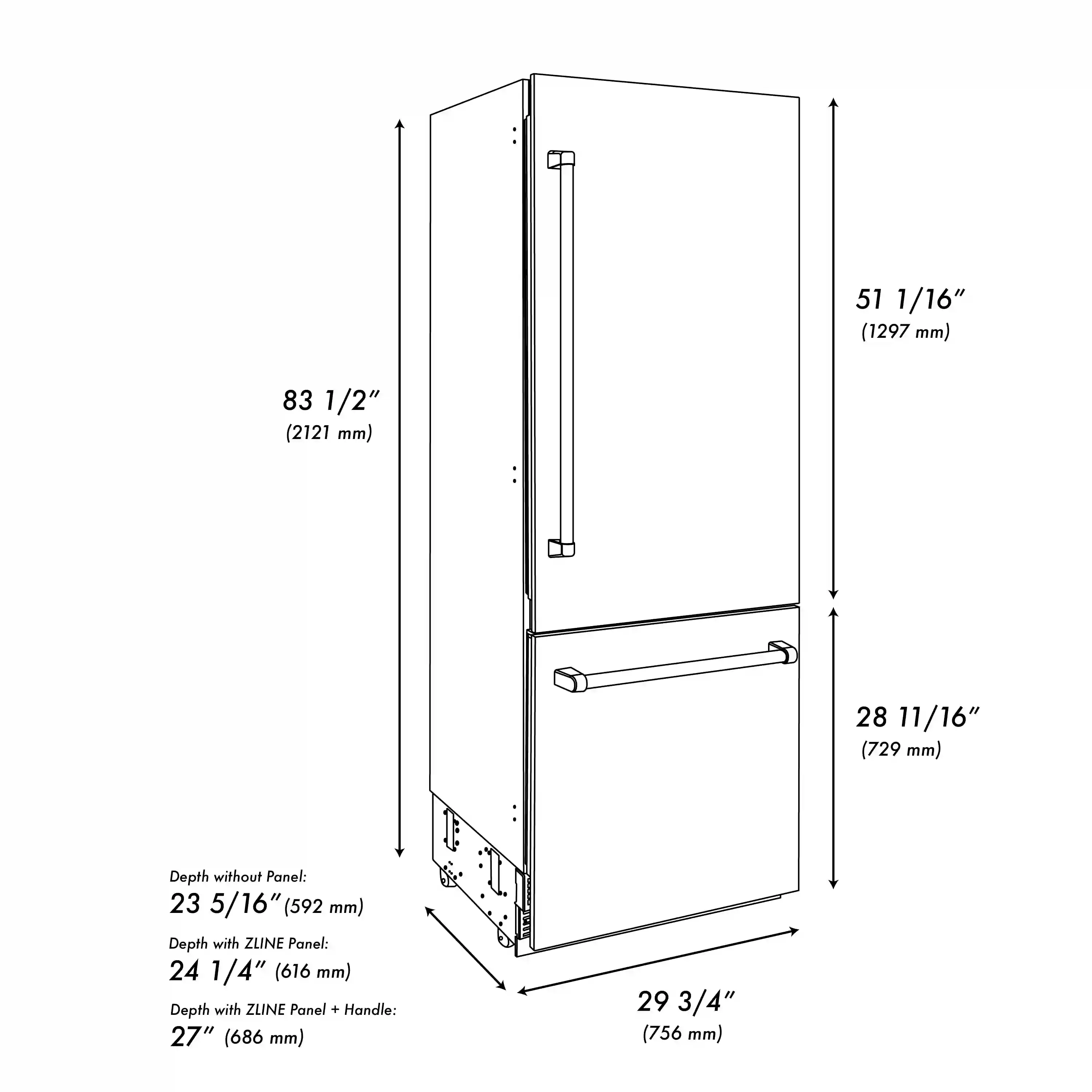 ZLINE 30-Inch 16.1 cu. ft. Built-In 2-Door Bottom Freezer Refrigerator with Internal Water and Ice Dispenser in Satin Stainless Steel Fingerprint Resistant Stainless Steel (RBIV-SN-30) - Image 18