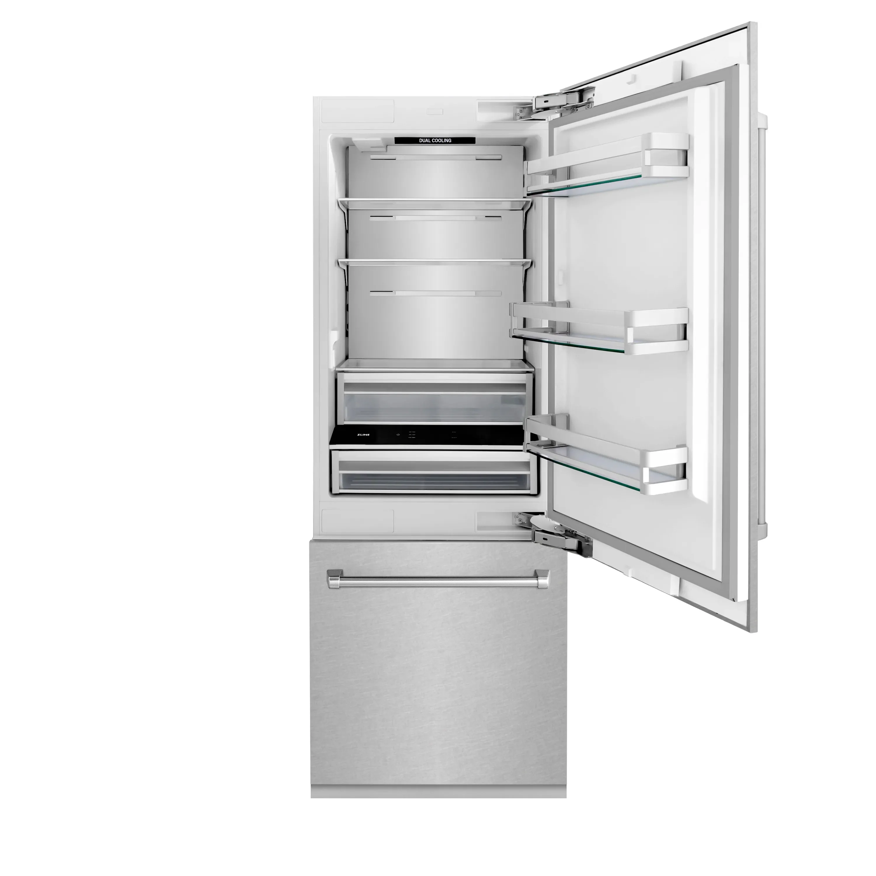 ZLINE 30-Inch 16.1 cu. ft. Built-In 2-Door Bottom Freezer Refrigerator with Internal Water and Ice Dispenser in Satin Stainless Steel Fingerprint Resistant Stainless Steel (RBIV-SN-30) - Image 4