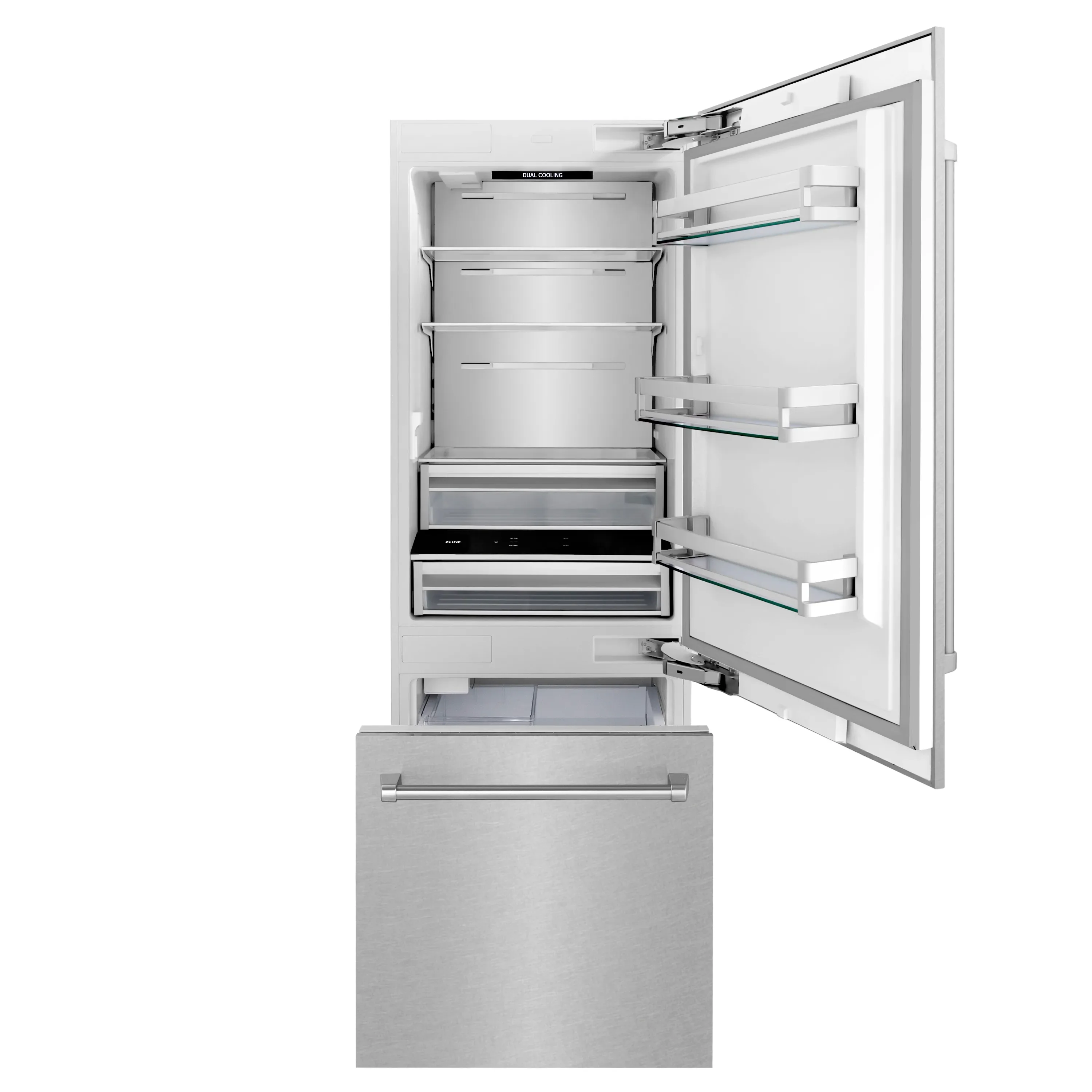 ZLINE 30-Inch 16.1 cu. ft. Built-In 2-Door Bottom Freezer Refrigerator with Internal Water and Ice Dispenser in Satin Stainless Steel Fingerprint Resistant Stainless Steel (RBIV-SN-30) - Image 5