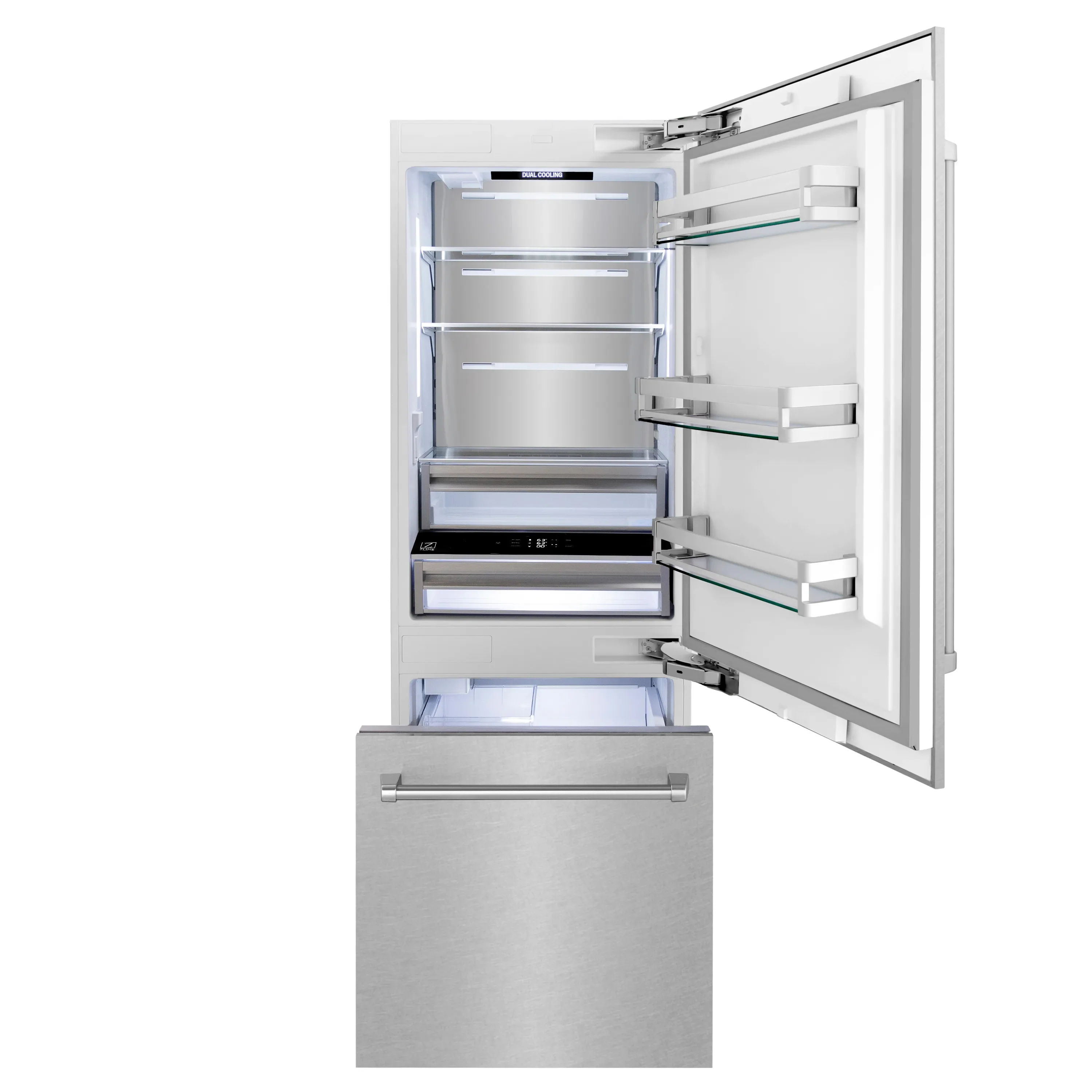 ZLINE 30-Inch 16.1 cu. ft. Built-In 2-Door Bottom Freezer Refrigerator with Internal Water and Ice Dispenser in Satin Stainless Steel Fingerprint Resistant Stainless Steel (RBIV-SN-30) - Image 6