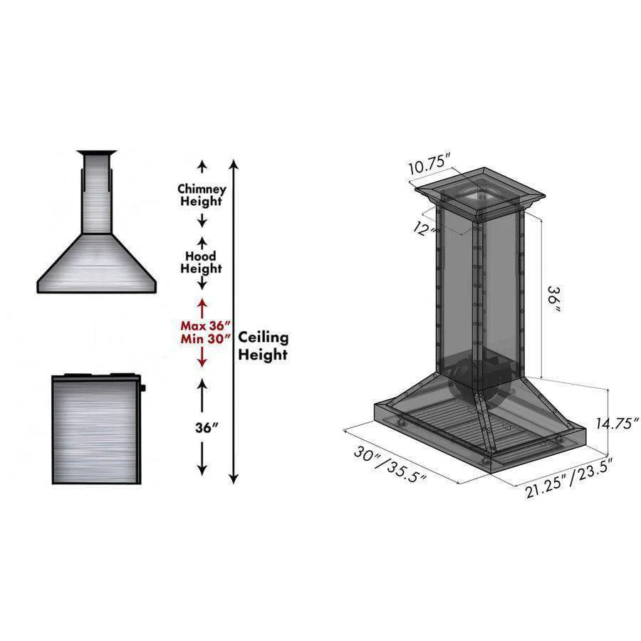 ZLINE 30-Inch Designer Series Stainless Island Range Hood (KB2i-4SSXS-30) - Image 11