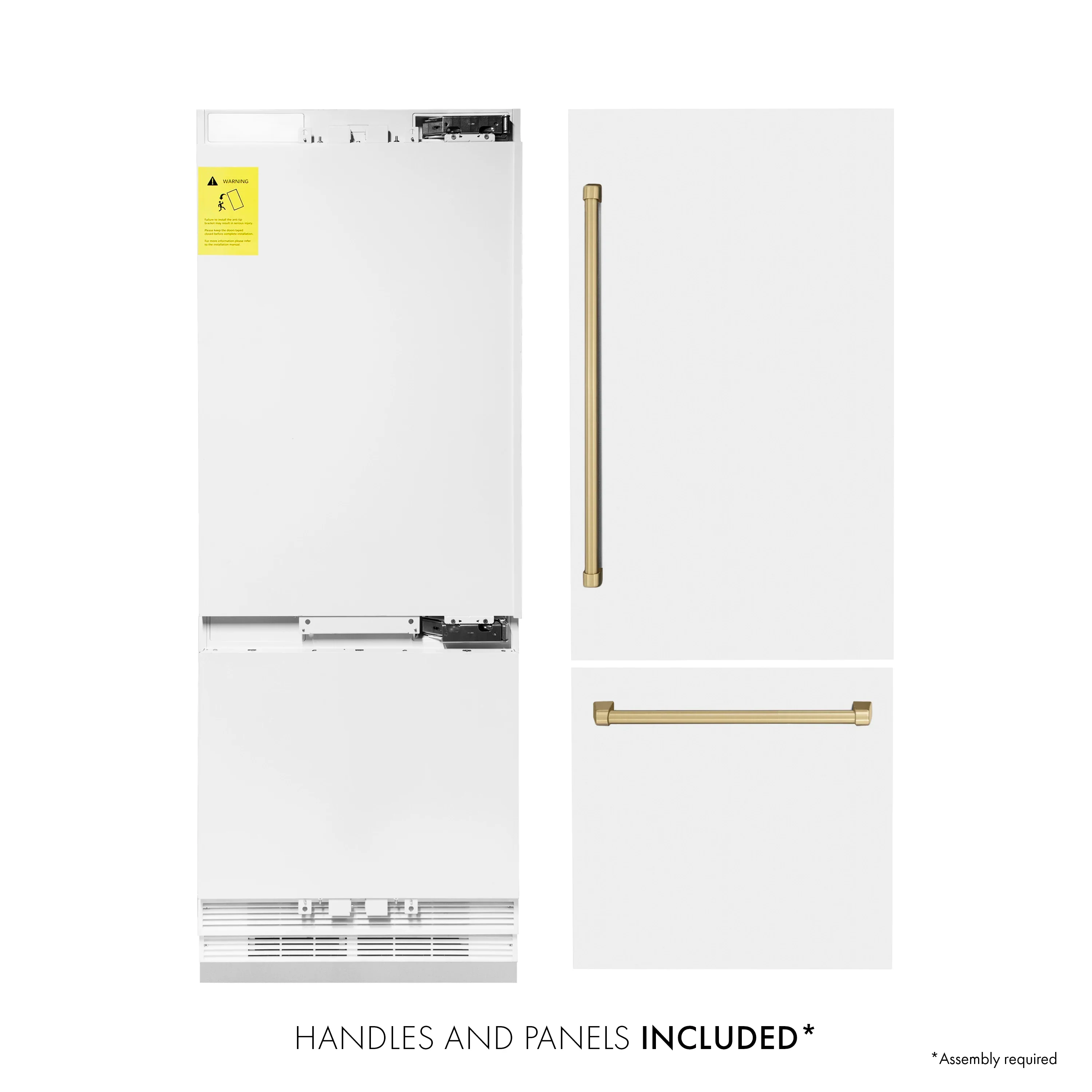ZLINE 30-Inch Autograph Edition 16.1 cu. ft. Built-in 2-Door Bottom Freezer Refrigerator with Internal Water and Ice Dispenser in White Matte with Champagne Bronze Accents (RBIVZ-WM-30-CB) - Image 3