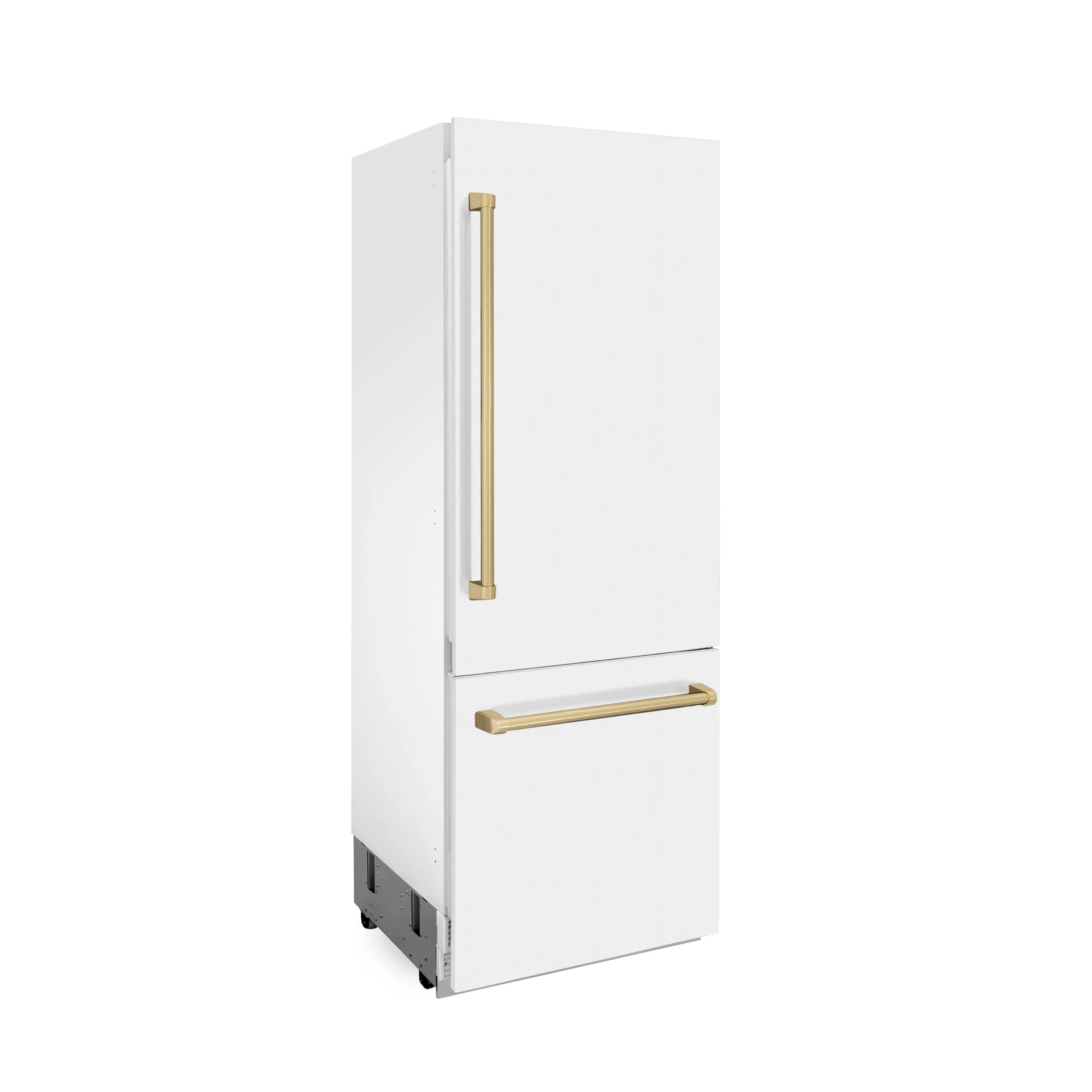 ZLINE 30-Inch Autograph Edition 16.1 cu. ft. Built-in 2-Door Bottom Freezer Refrigerator with Internal Water and Ice Dispenser in White Matte with Champagne Bronze Accents (RBIVZ-WM-30-CB) - Image 4