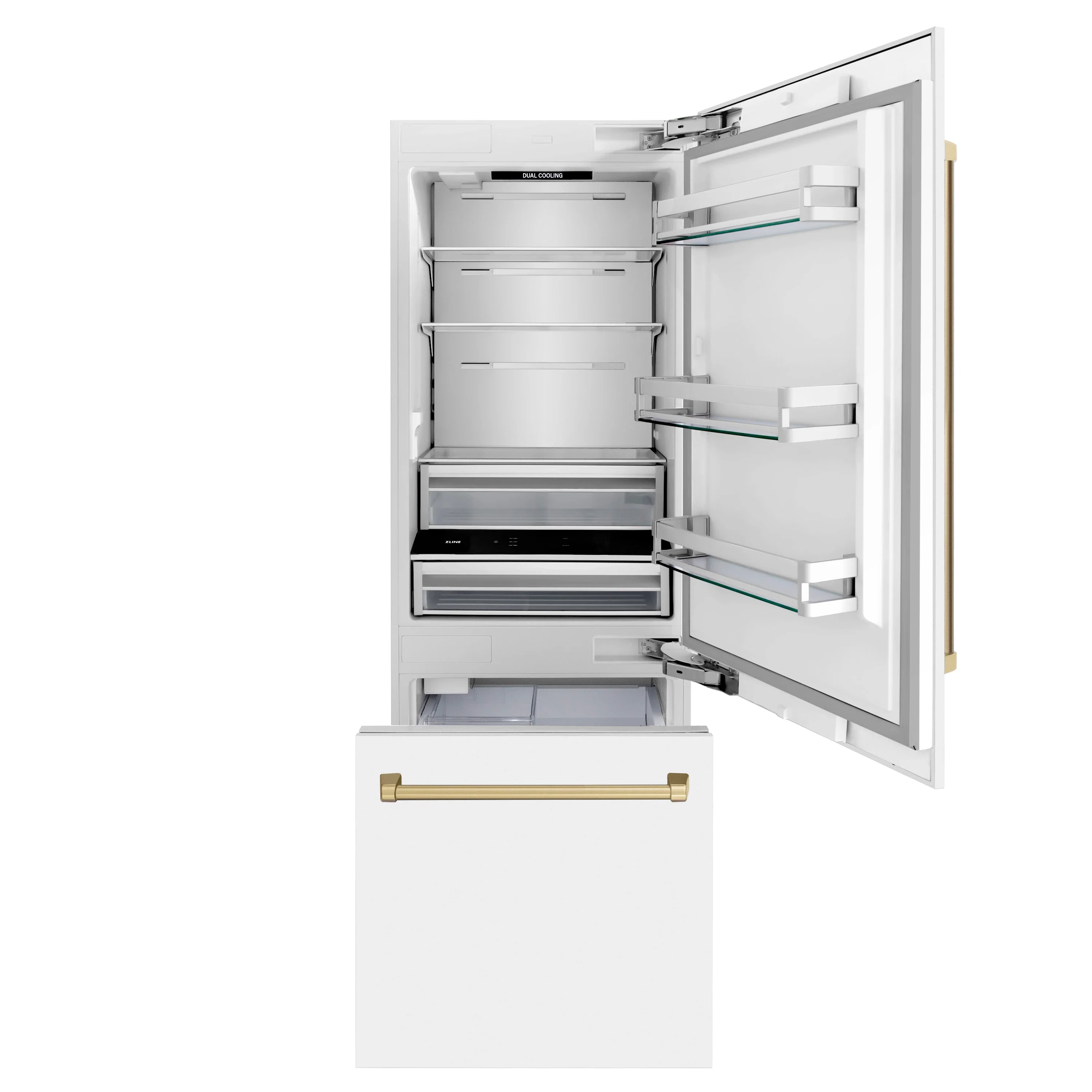 ZLINE 30-Inch Autograph Edition 16.1 cu. ft. Built-in 2-Door Bottom Freezer Refrigerator with Internal Water and Ice Dispenser in White Matte with Champagne Bronze Accents (RBIVZ-WM-30-CB) - Image 5