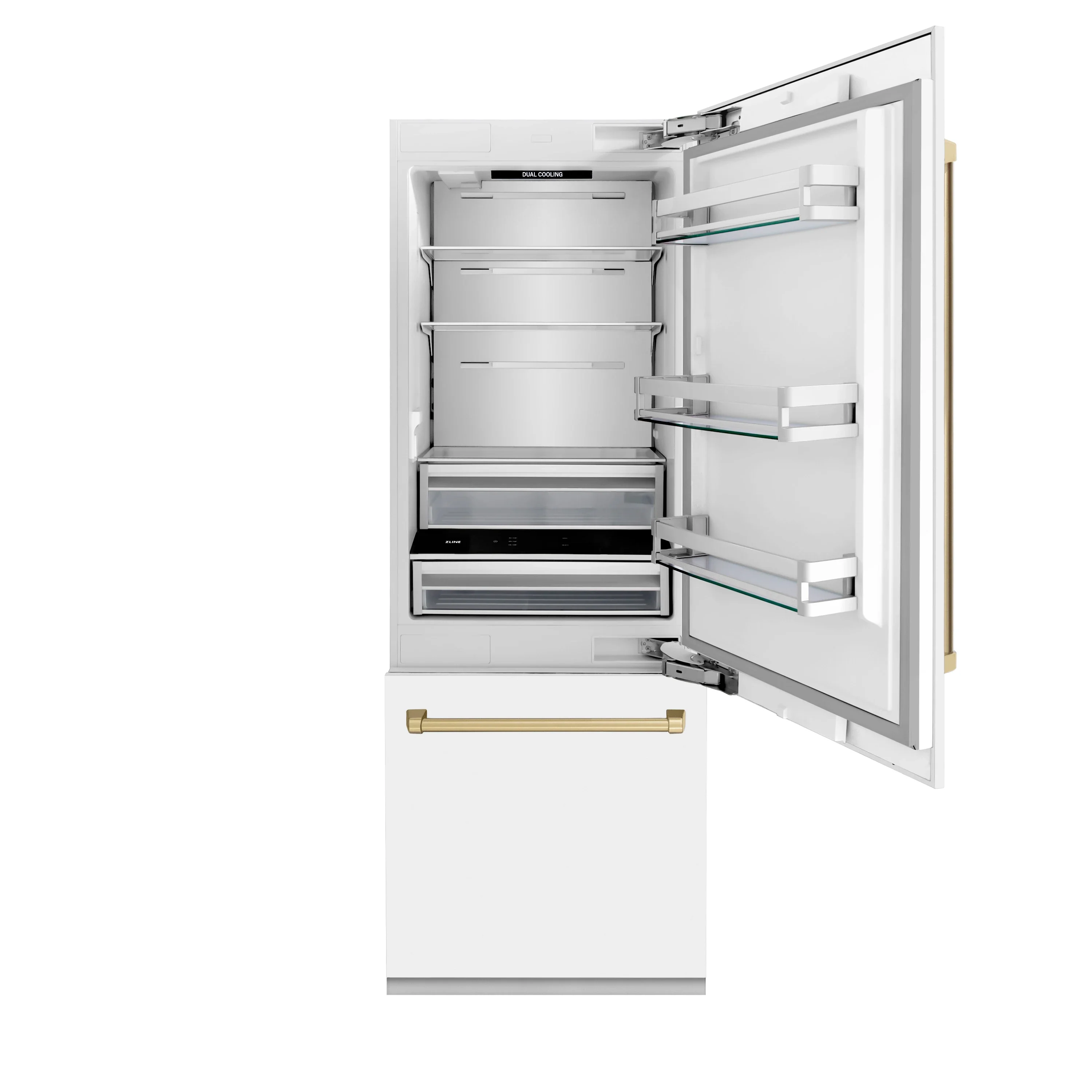 ZLINE 30-Inch Autograph Edition 16.1 cu. ft. Built-in 2-Door Bottom Freezer Refrigerator with Internal Water and Ice Dispenser in White Matte with Champagne Bronze Accents (RBIVZ-WM-30-CB) - Image 7